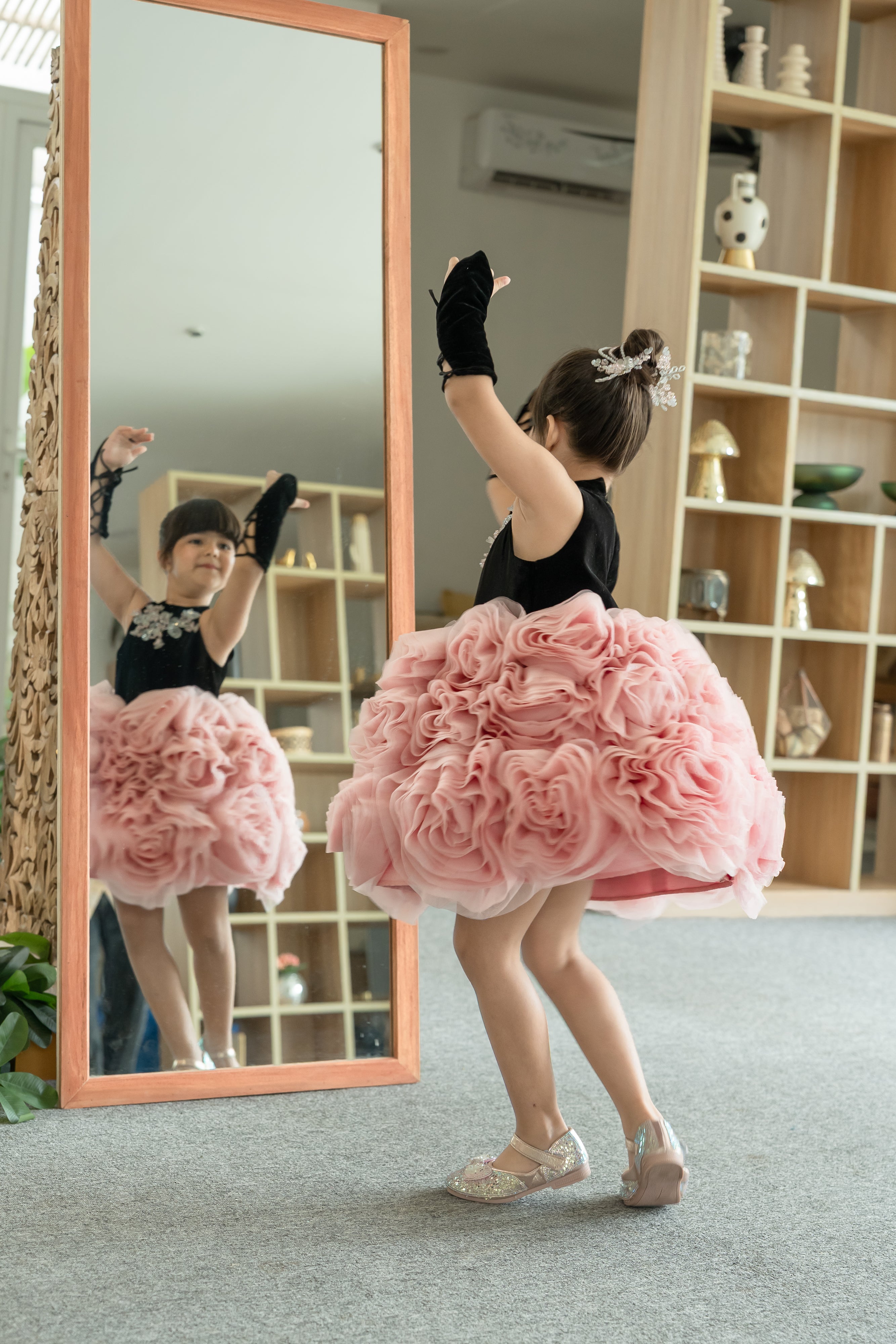 JANYAS CLOSET Velvet Blossom Rosette Party Dress for Girls