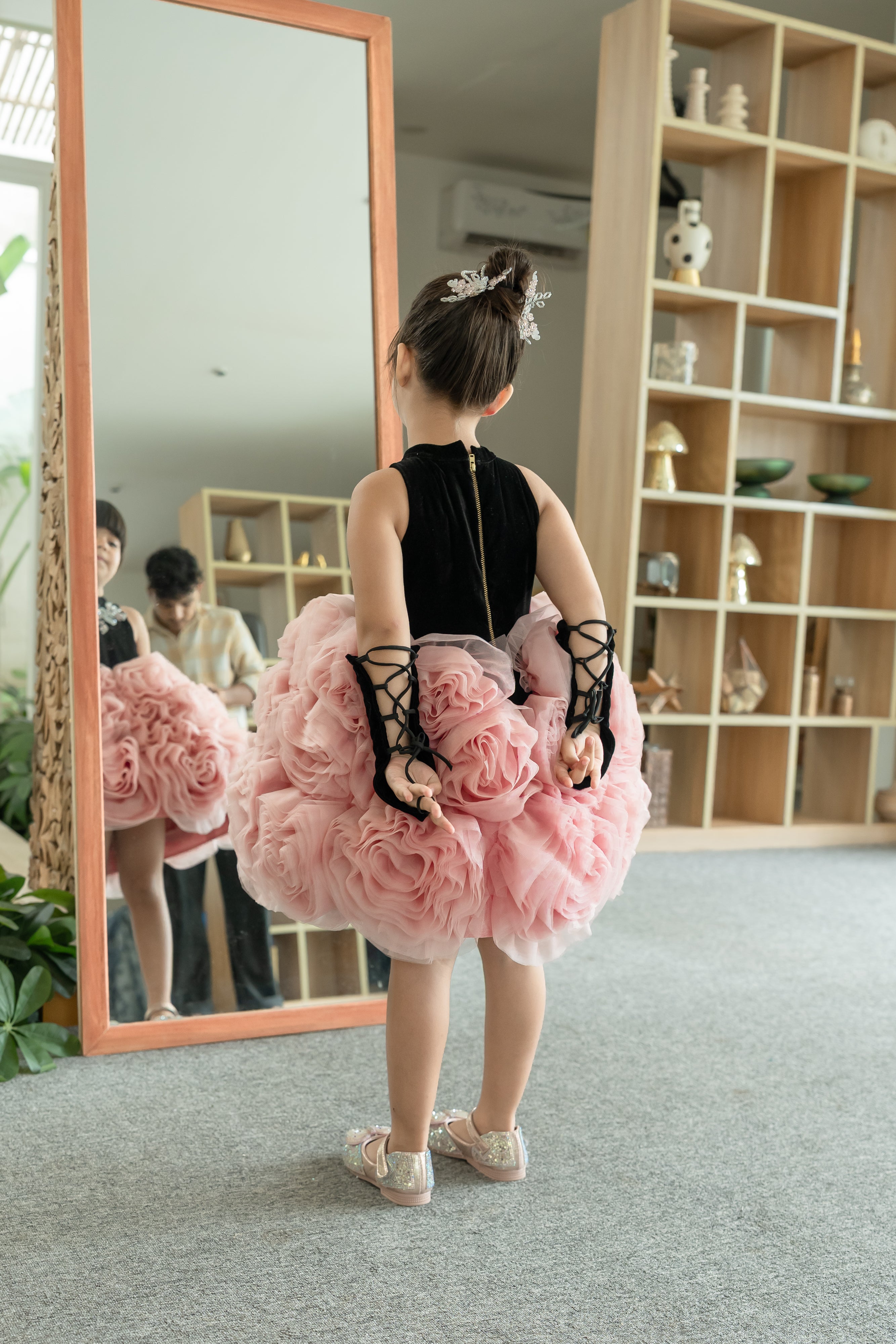 JANYAS CLOSET Velvet Blossom Rosette Party Dress for Girls