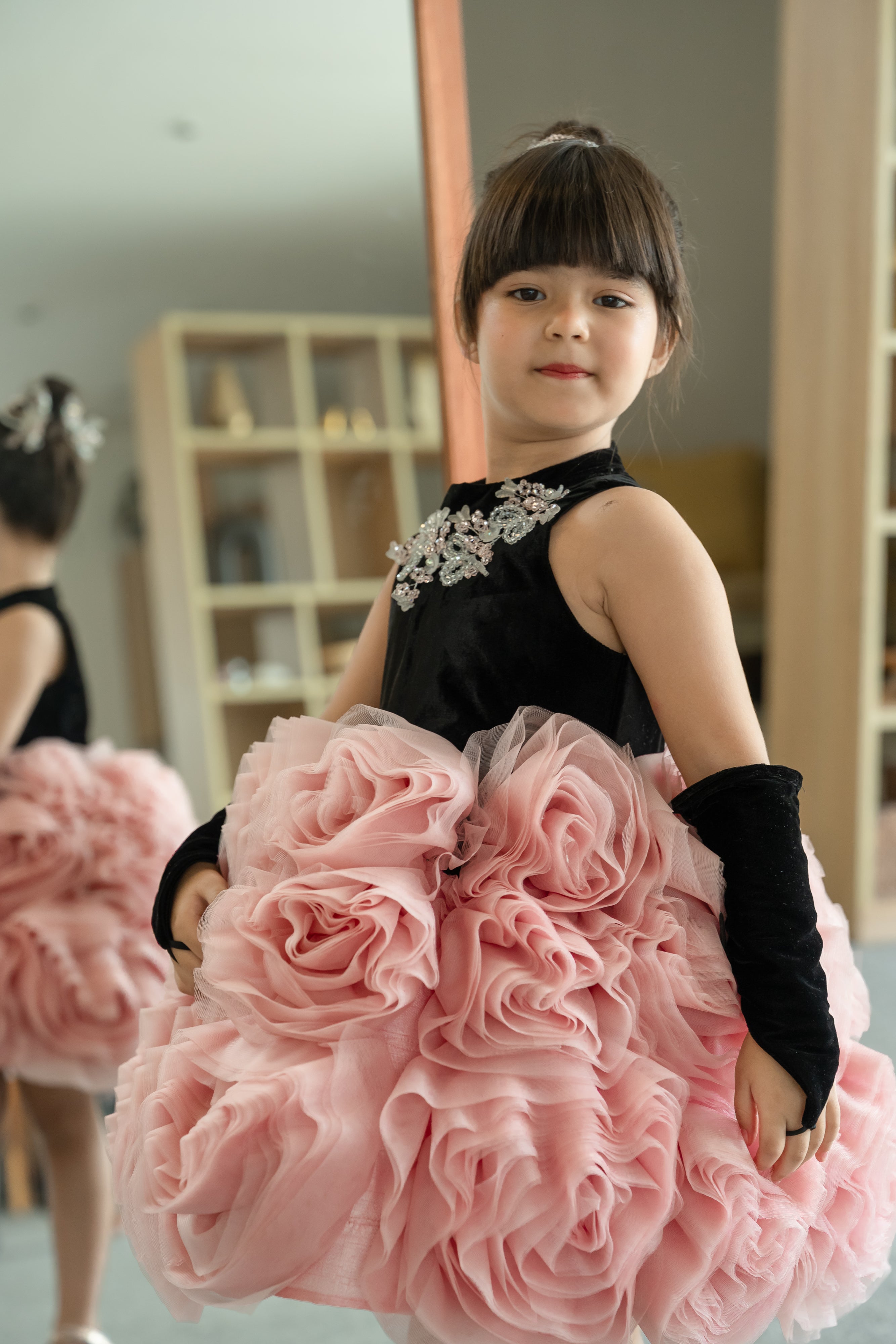 JANYAS CLOSET Velvet Blossom Rosette Party Dress for Girls