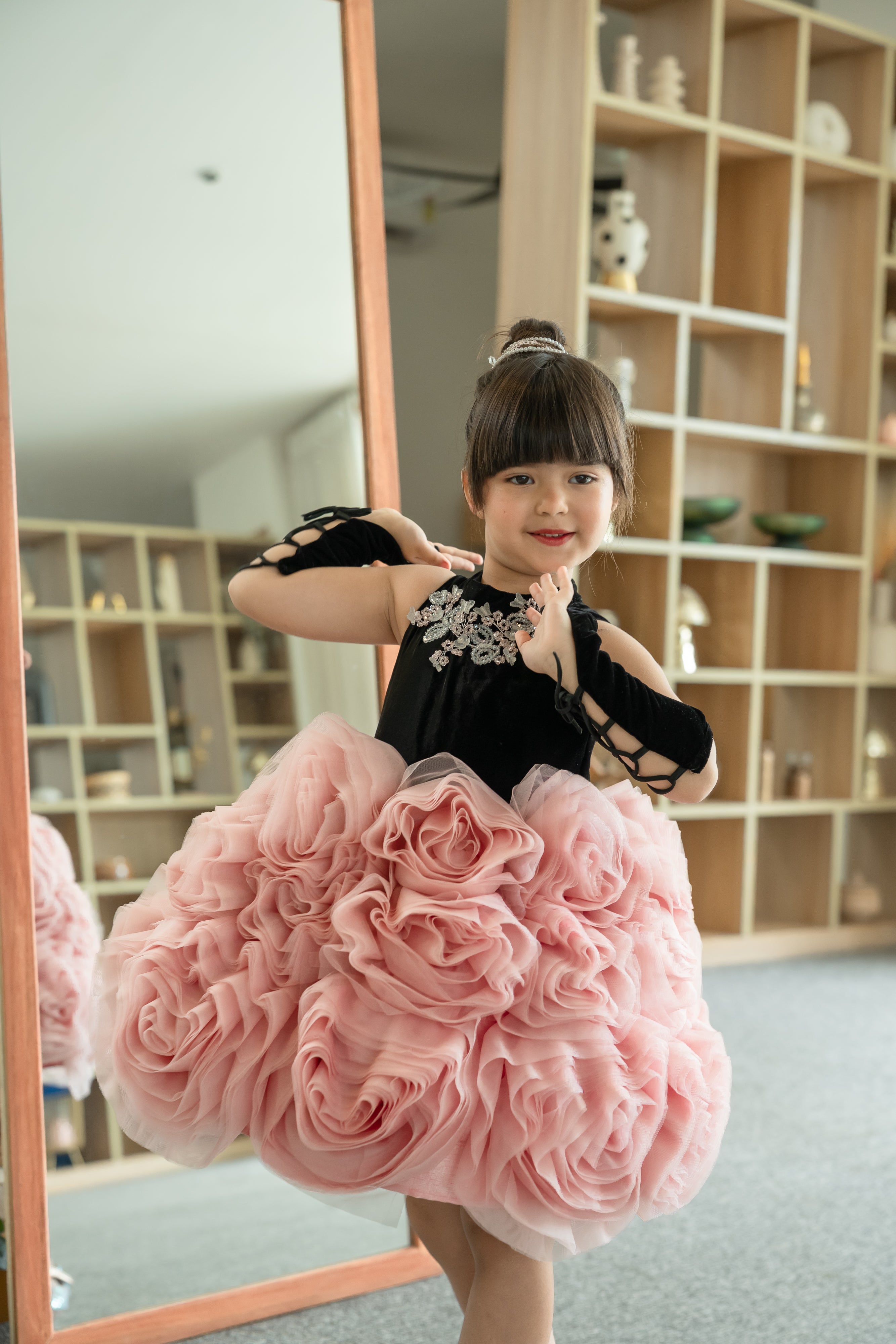 JANYAS CLOSET Velvet Blossom Rosette Party Dress for Girls