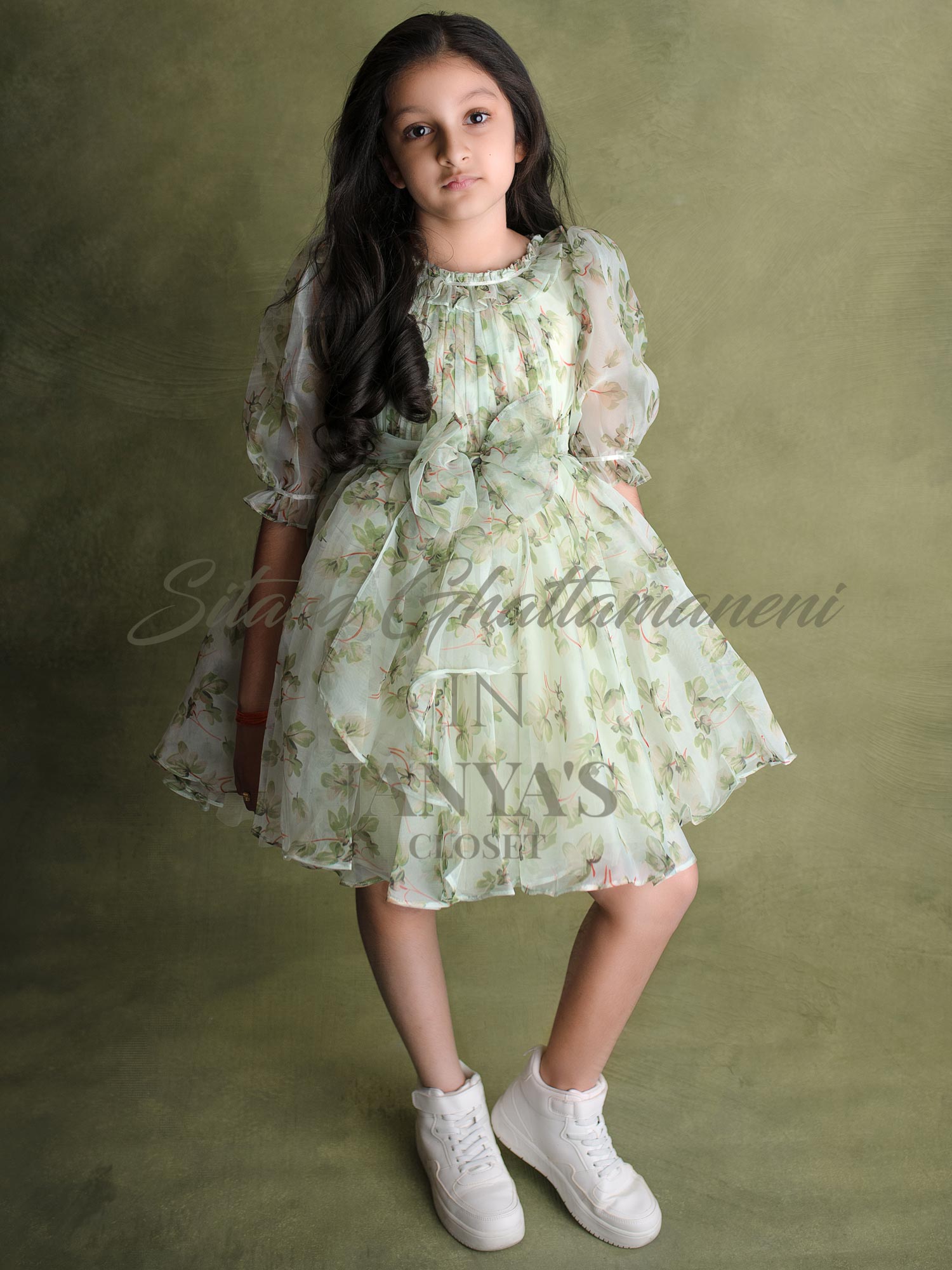 Sample Green Floral Oraganza Dress With Hair Aceesory