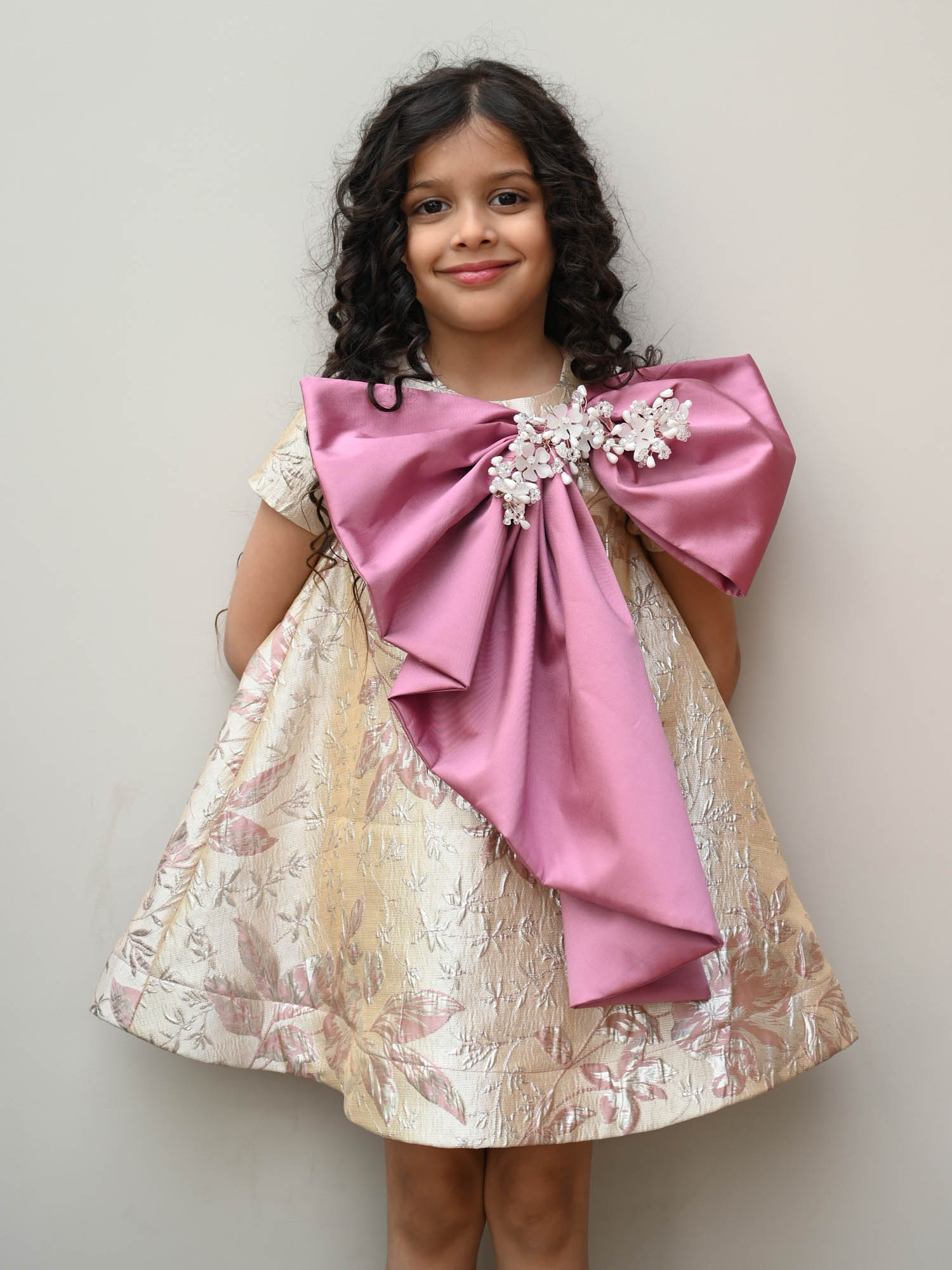 JANYAS CLOSET Mauve Jacquard Belle Bow Dress