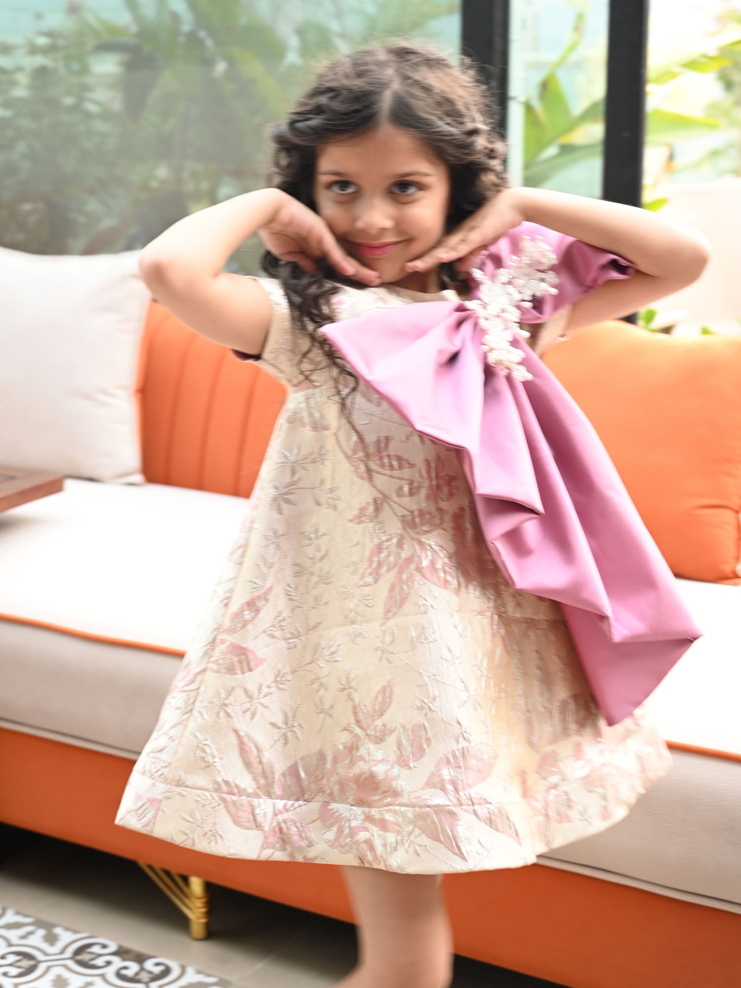 JANYAS CLOSET Mauve Jacquard Belle Bow Dress