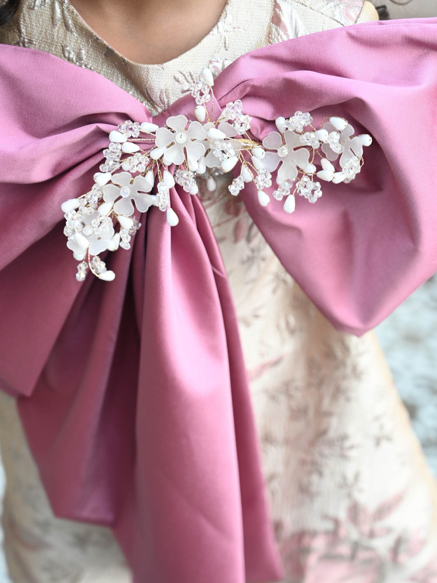 JANYAS CLOSET Mauve Jacquard Belle Bow Dress