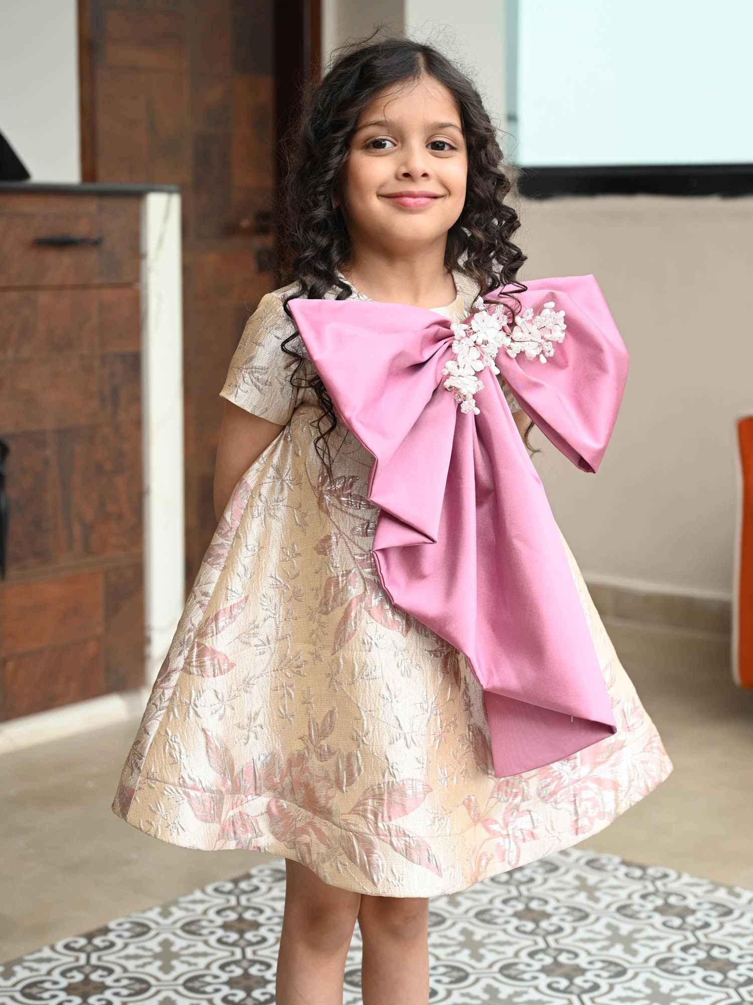 JANYAS CLOSET Mauve Jacquard Belle Bow Dress