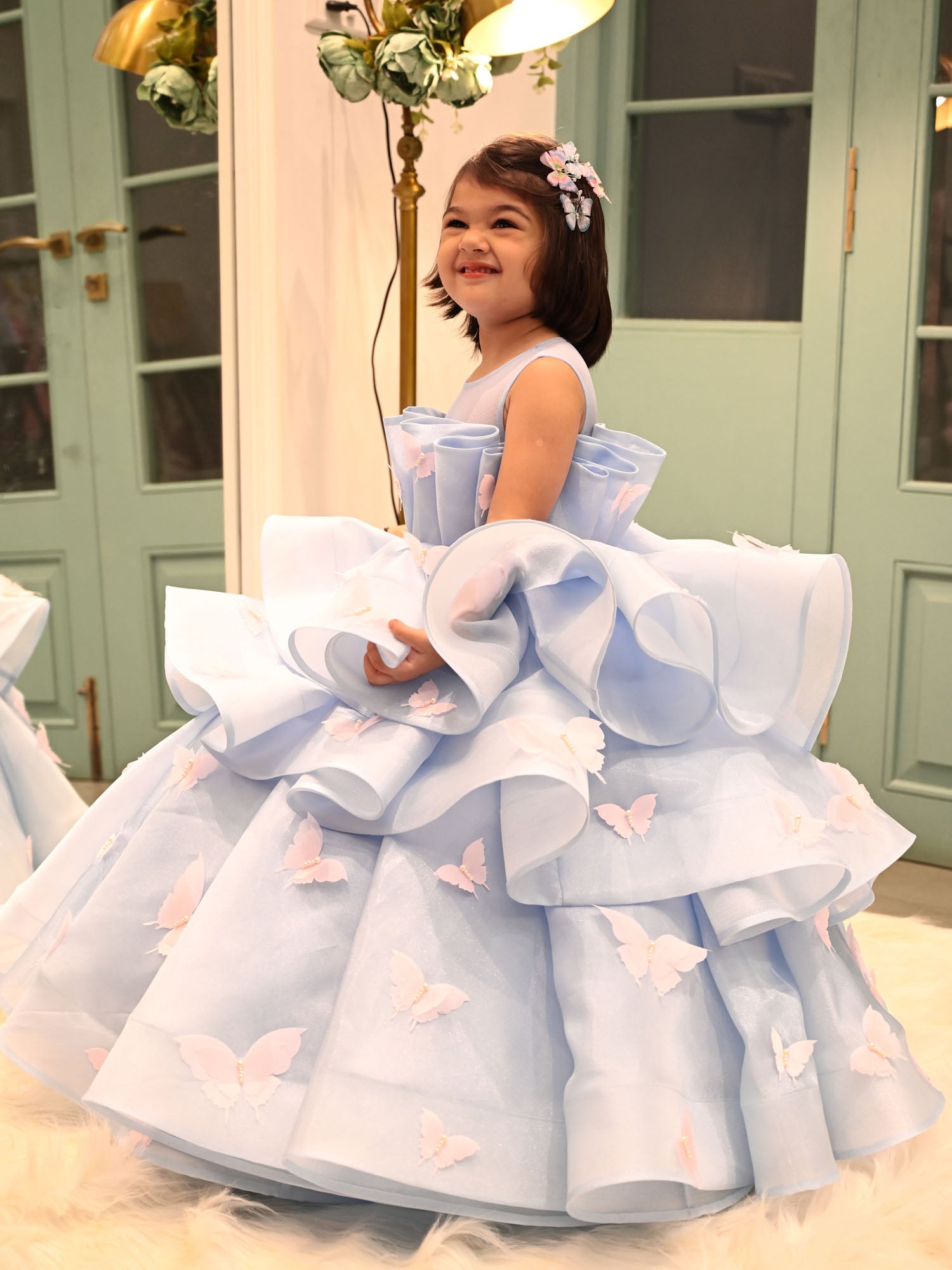 JANYAS CLOSET Blue Butterfly Ballerina Tiers Couture Gown