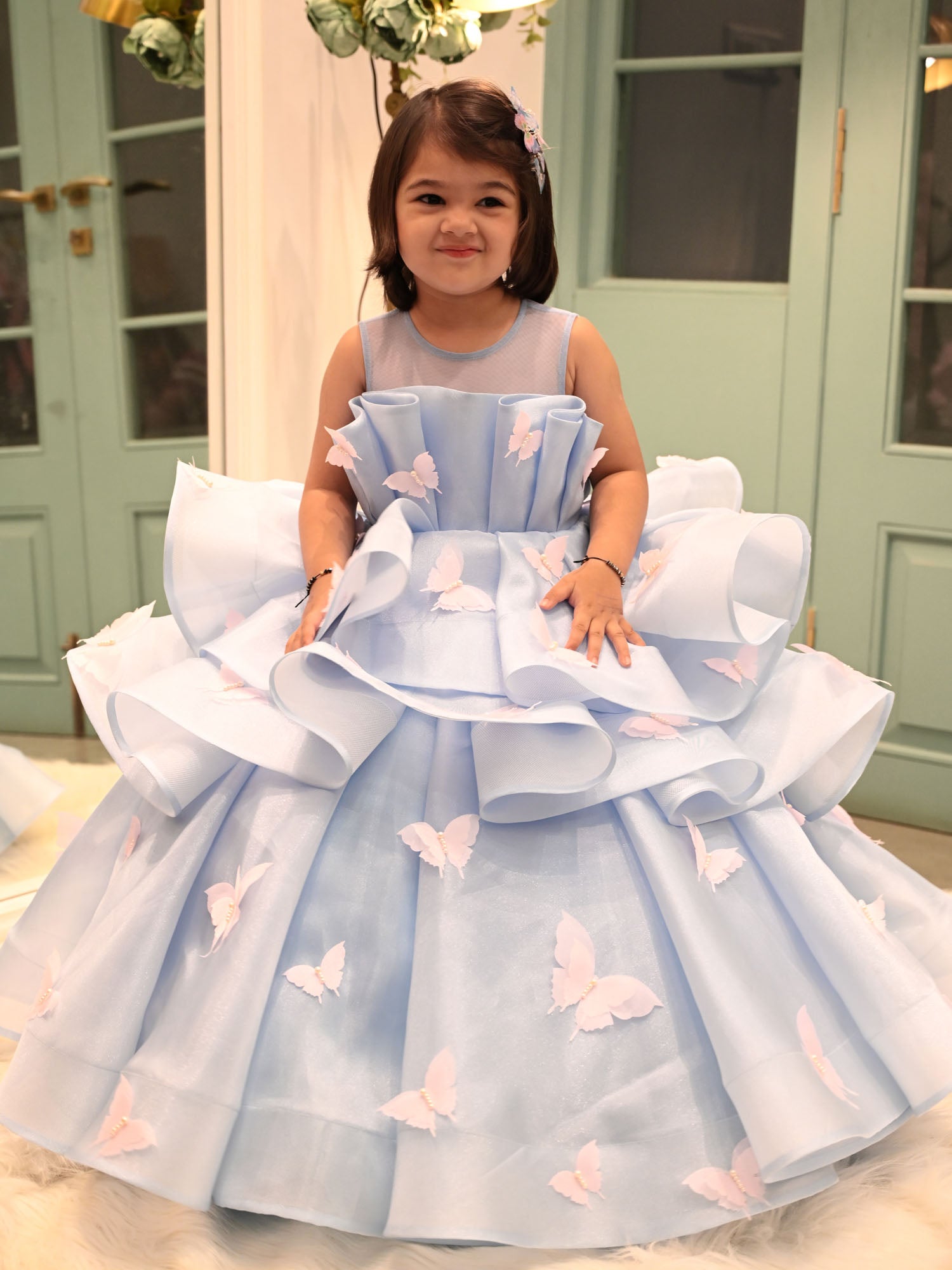 JANYAS CLOSET Blue Butterfly Ballerina Tiers Couture Gown