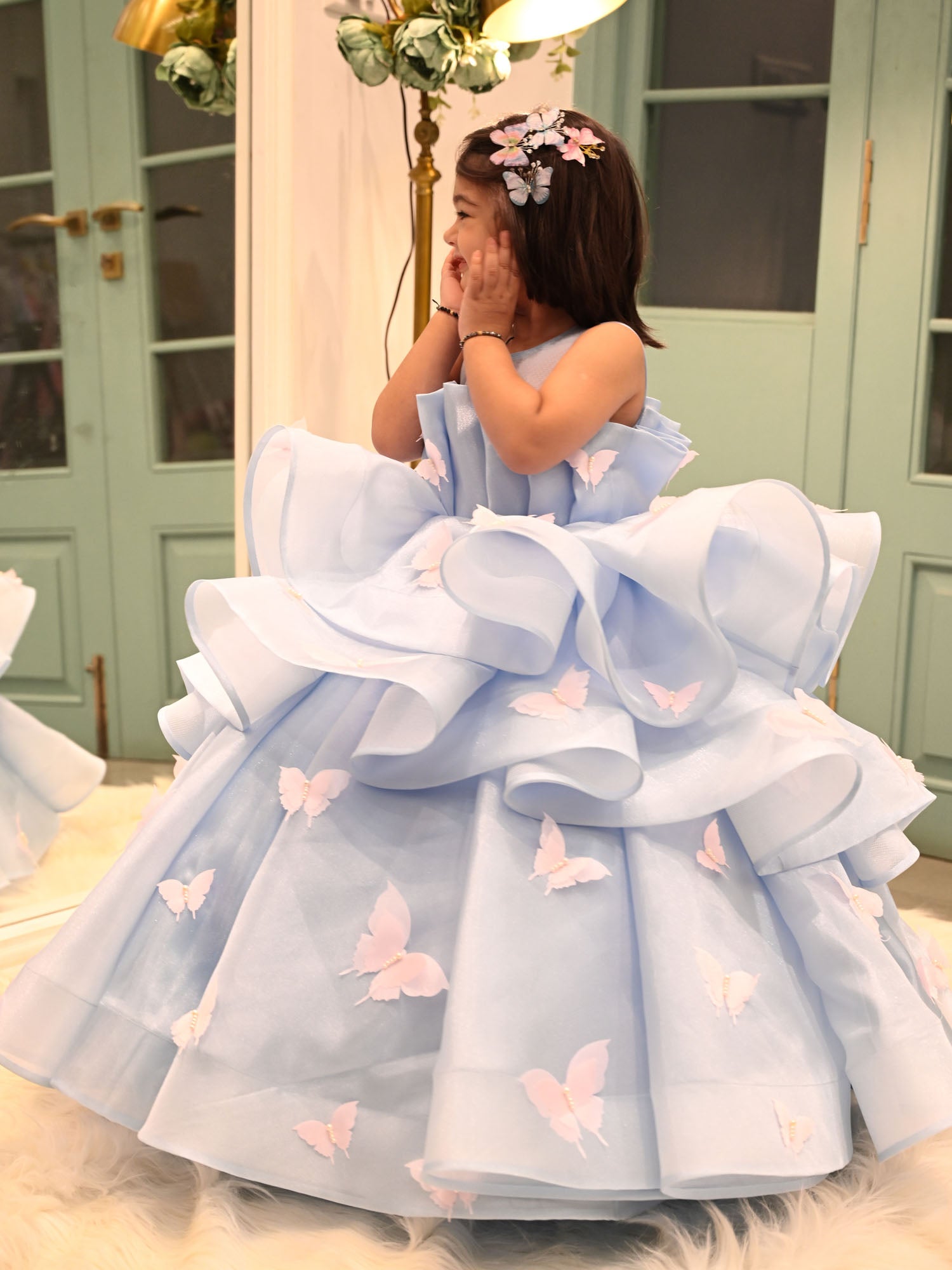 JANYAS CLOSET Blue Butterfly Ballerina Tiers Couture Gown