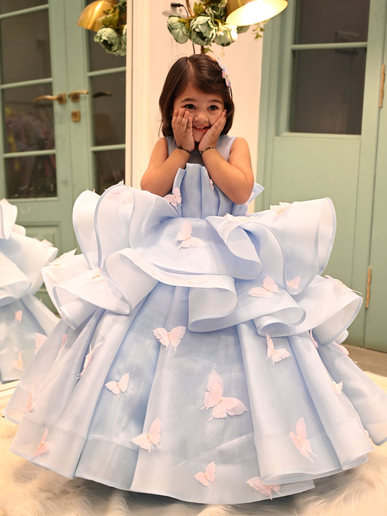 JANYAS CLOSET Blue Butterfly Ballerina Tiers Couture Gown