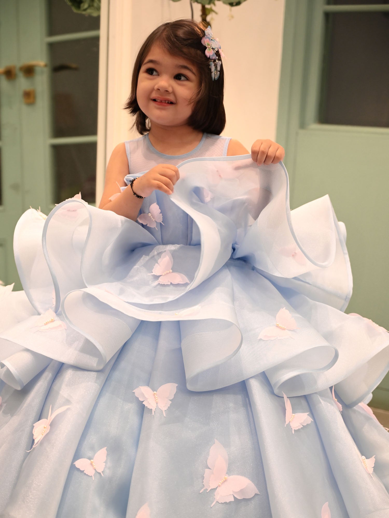 JANYAS CLOSET Blue Butterfly Ballerina Tiers Couture Gown