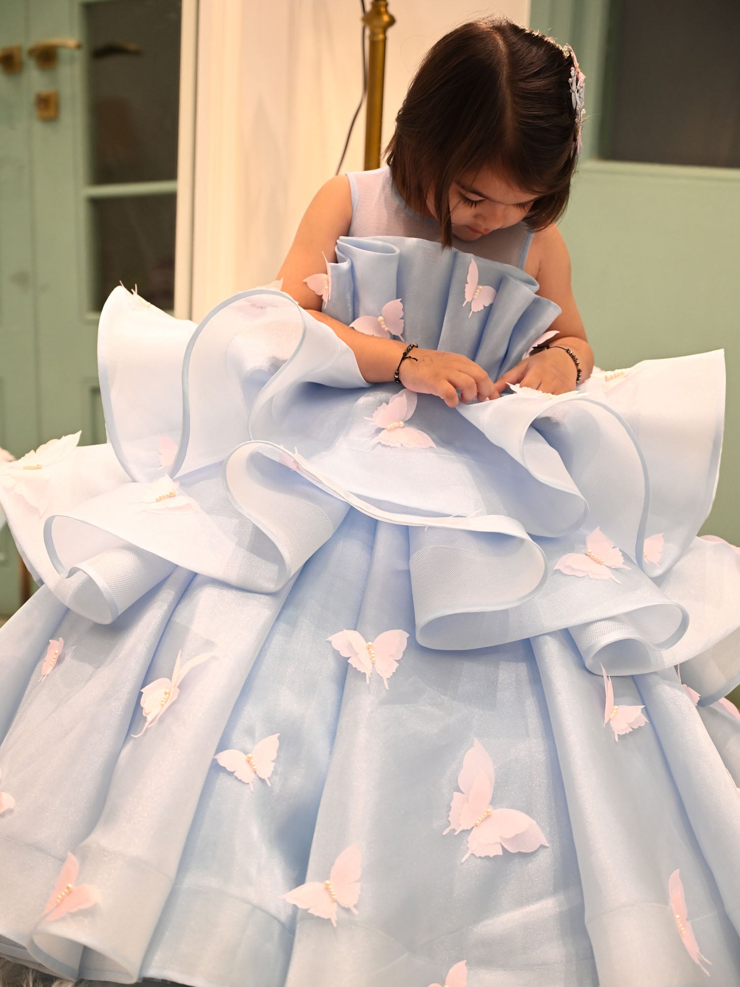 JANYAS CLOSET Blue Butterfly Ballerina Tiers Couture Gown