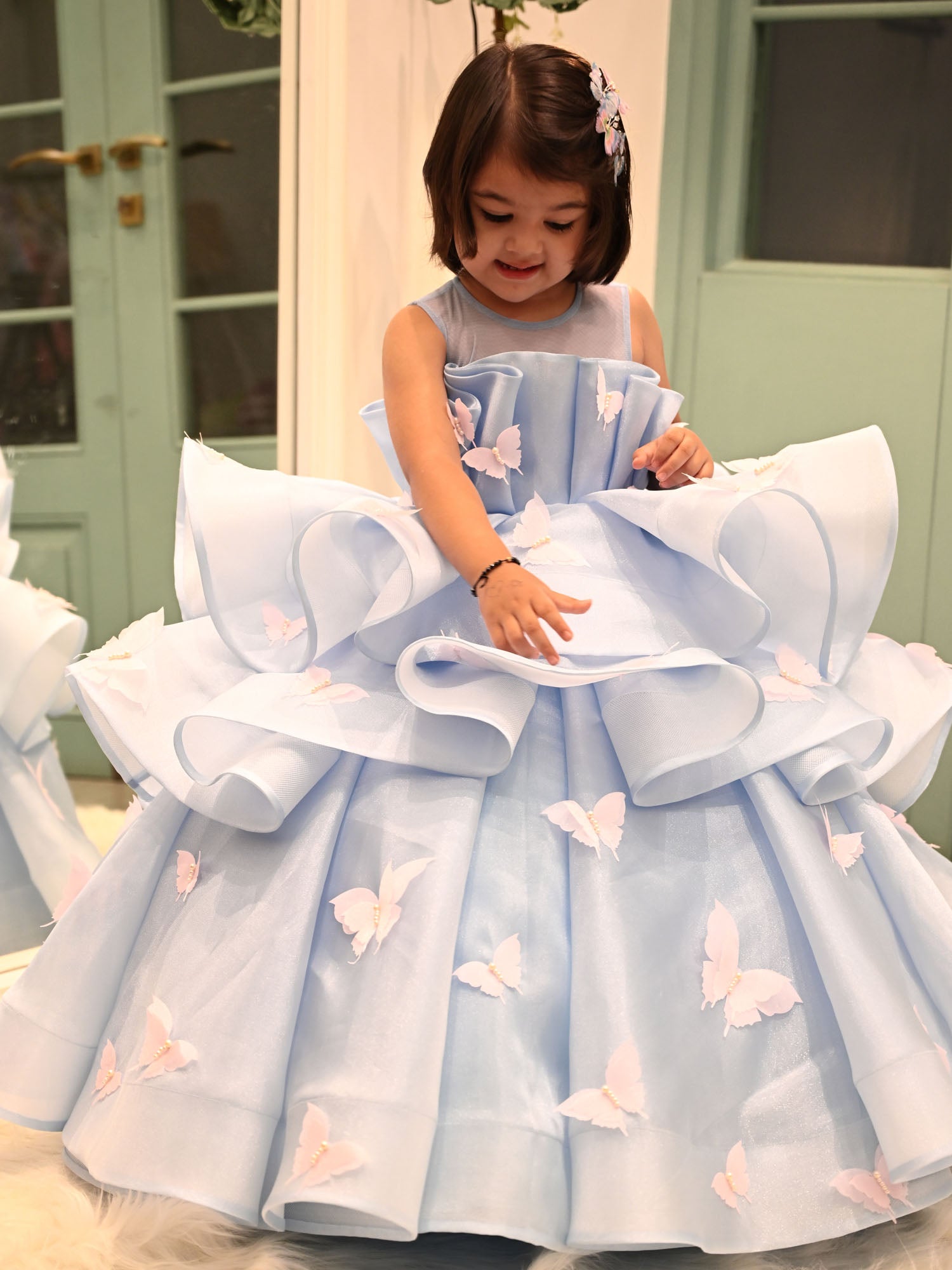 JANYAS CLOSET Blue Butterfly Ballerina Tiers Couture Gown