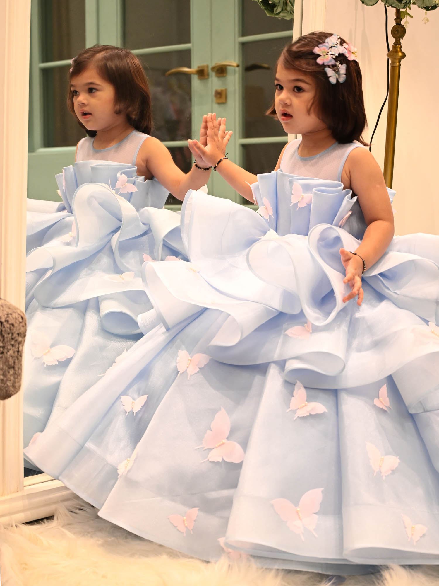JANYAS CLOSET Blue Butterfly Ballerina Tiers Couture Gown
