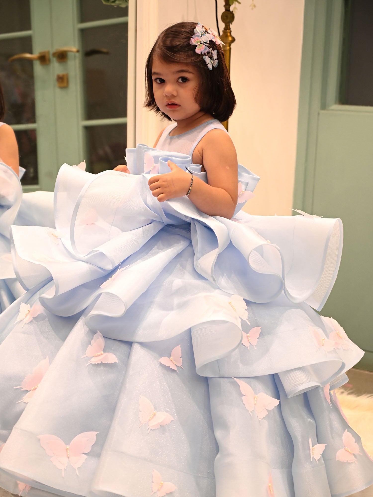 JANYAS CLOSET Blue Butterfly Ballerina Tiers Couture Gown