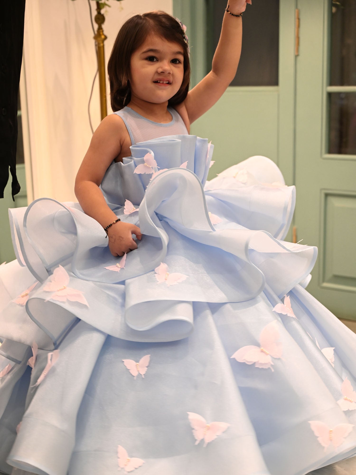 JANYAS CLOSET Blue Butterfly Ballerina Tiers Couture Gown