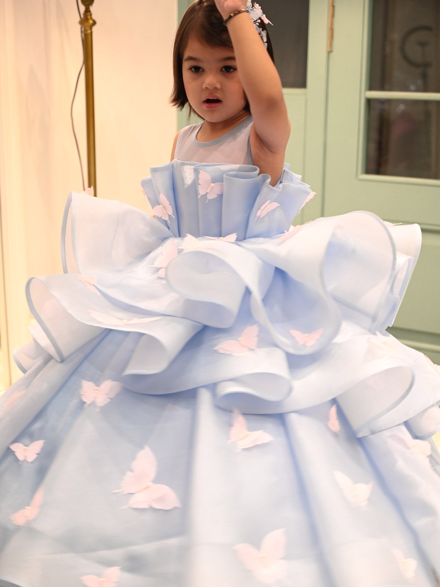 JANYAS CLOSET Blue Butterfly Ballerina Tiers Couture Gown