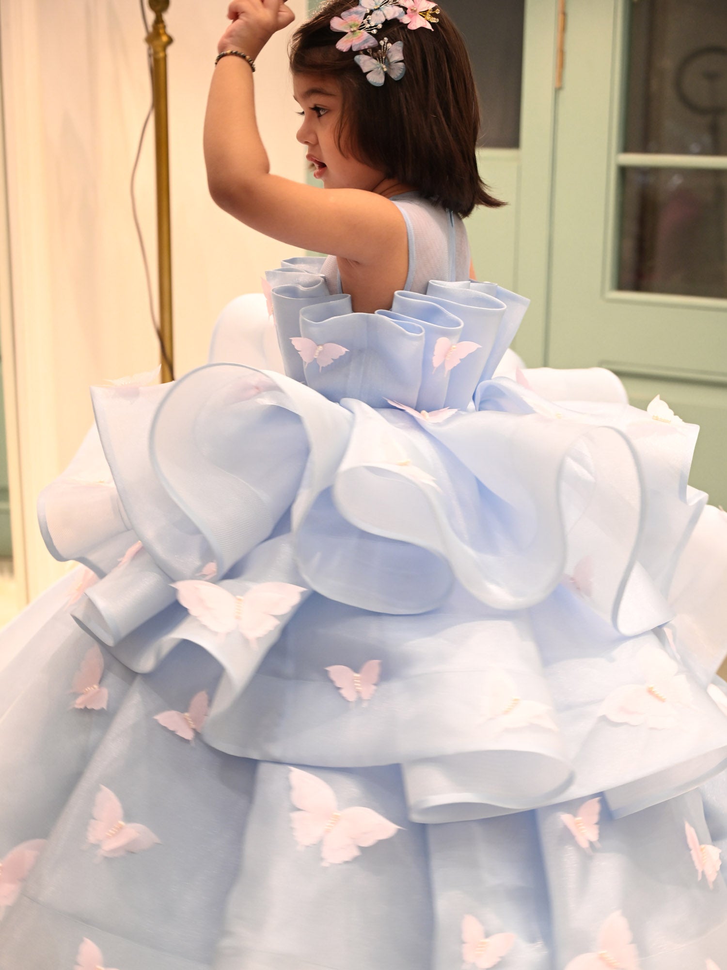 JANYAS CLOSET Blue Butterfly Ballerina Tiers Couture Gown
