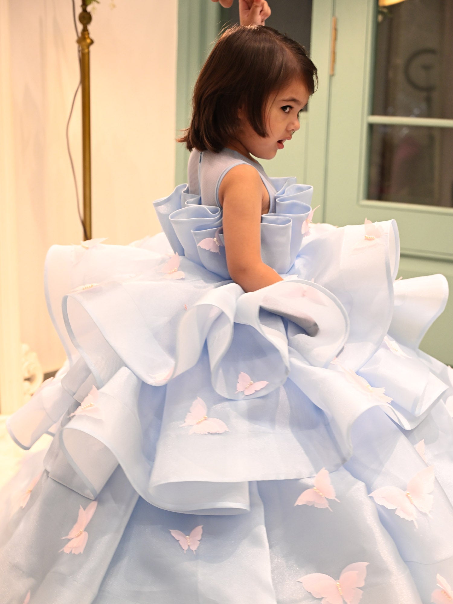 JANYAS CLOSET Blue Butterfly Ballerina Tiers Couture Gown