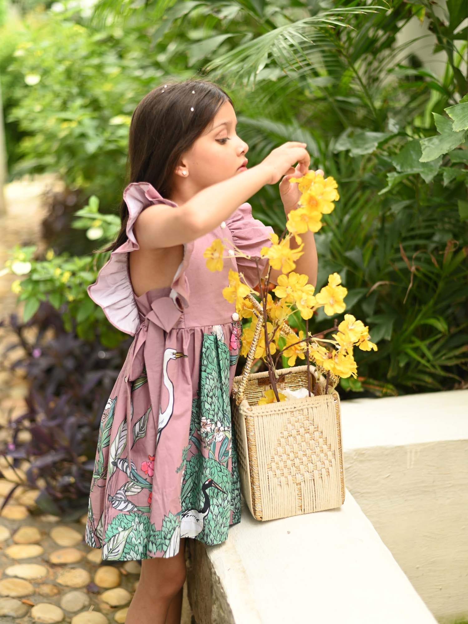 JANYAS CLOSET Mauve Safari Garden Printed Cotton Dress