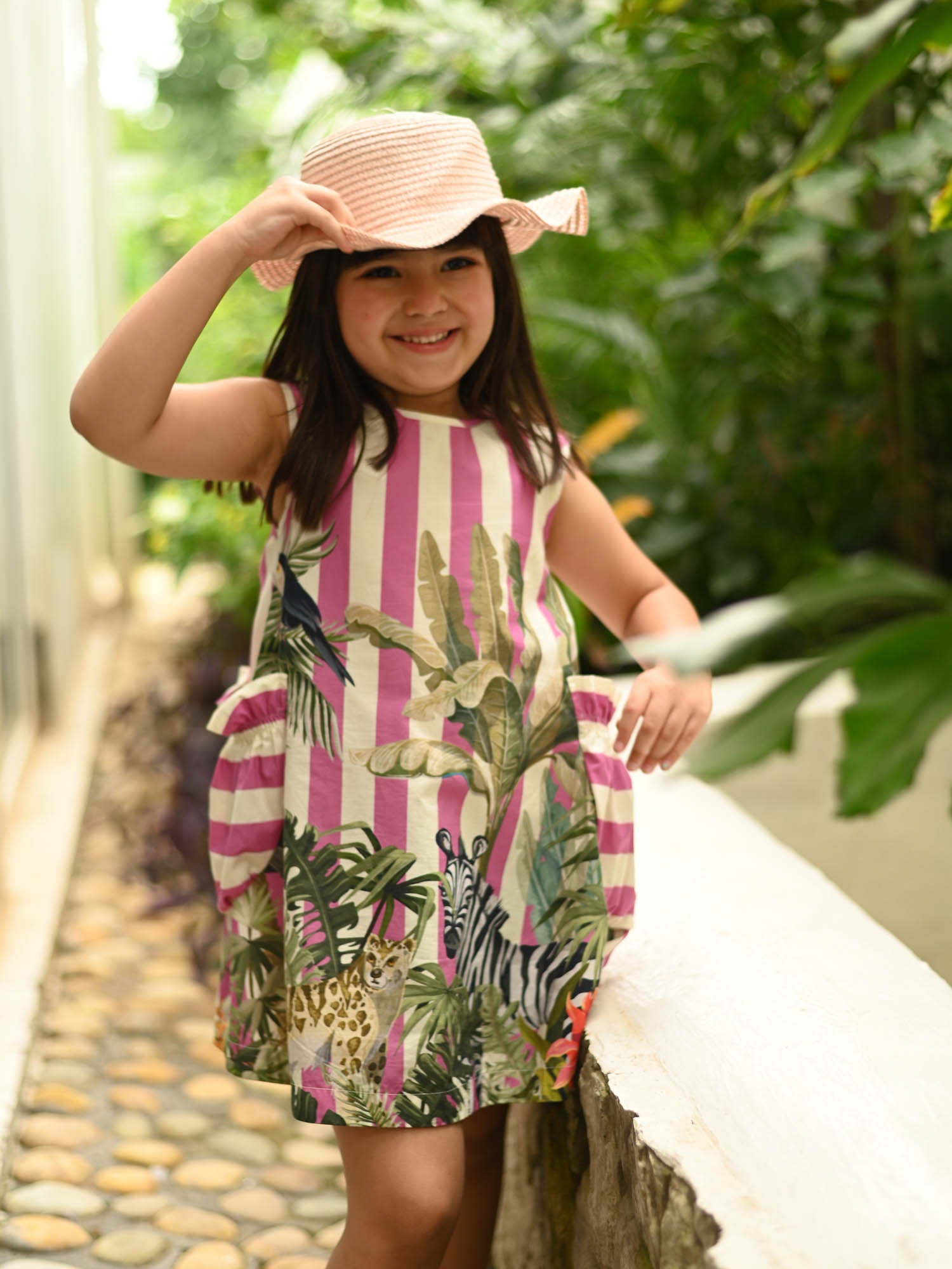JANYAS CLOSET Pink Jungle Print Cotton Dress with Pockets