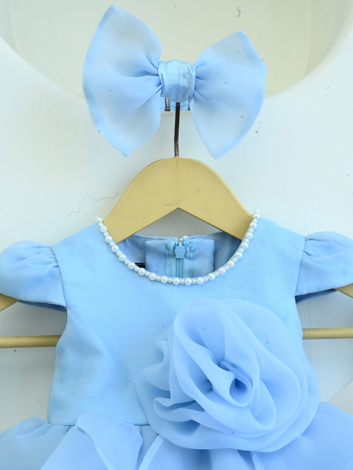 Janyas Closet Blue Hankie Draped Newborn Party Dress with Booties & Bow