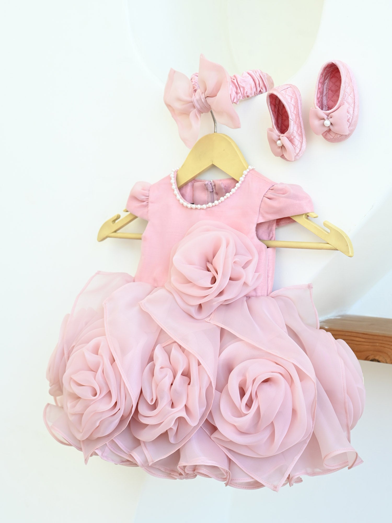 Janyas Closet Mauve Hankie Draped Newborn Party Dress with Booties & Bow