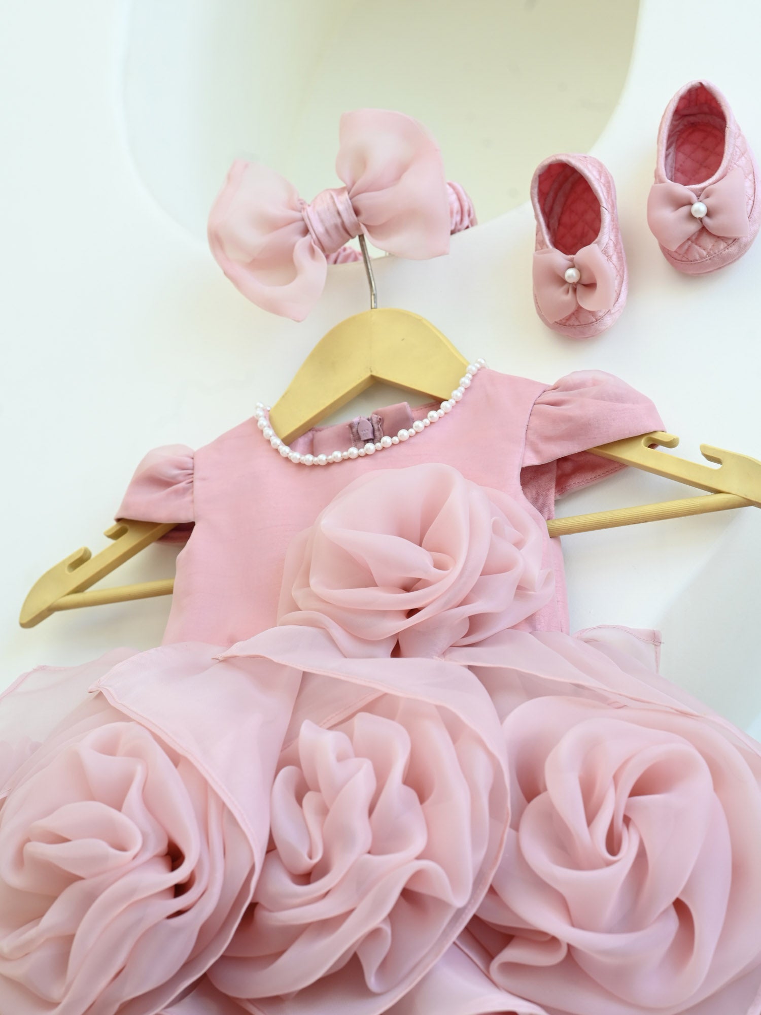 Janyas Closet Mauve Hankie Draped Newborn Party Dress with Booties & Bow