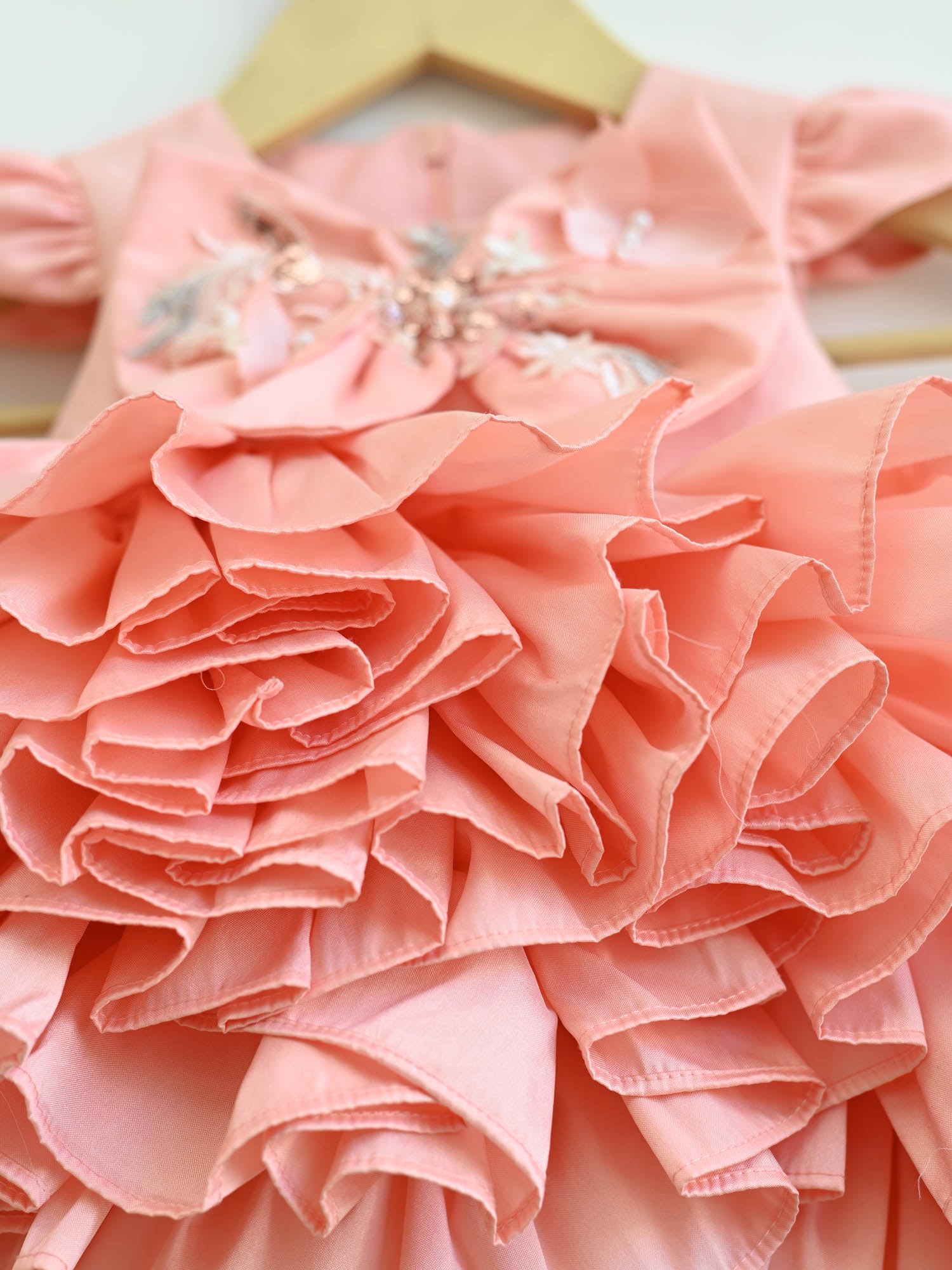 JANYAS CLOSET New Born Peach Taffeta Ruffle Dress with Bow