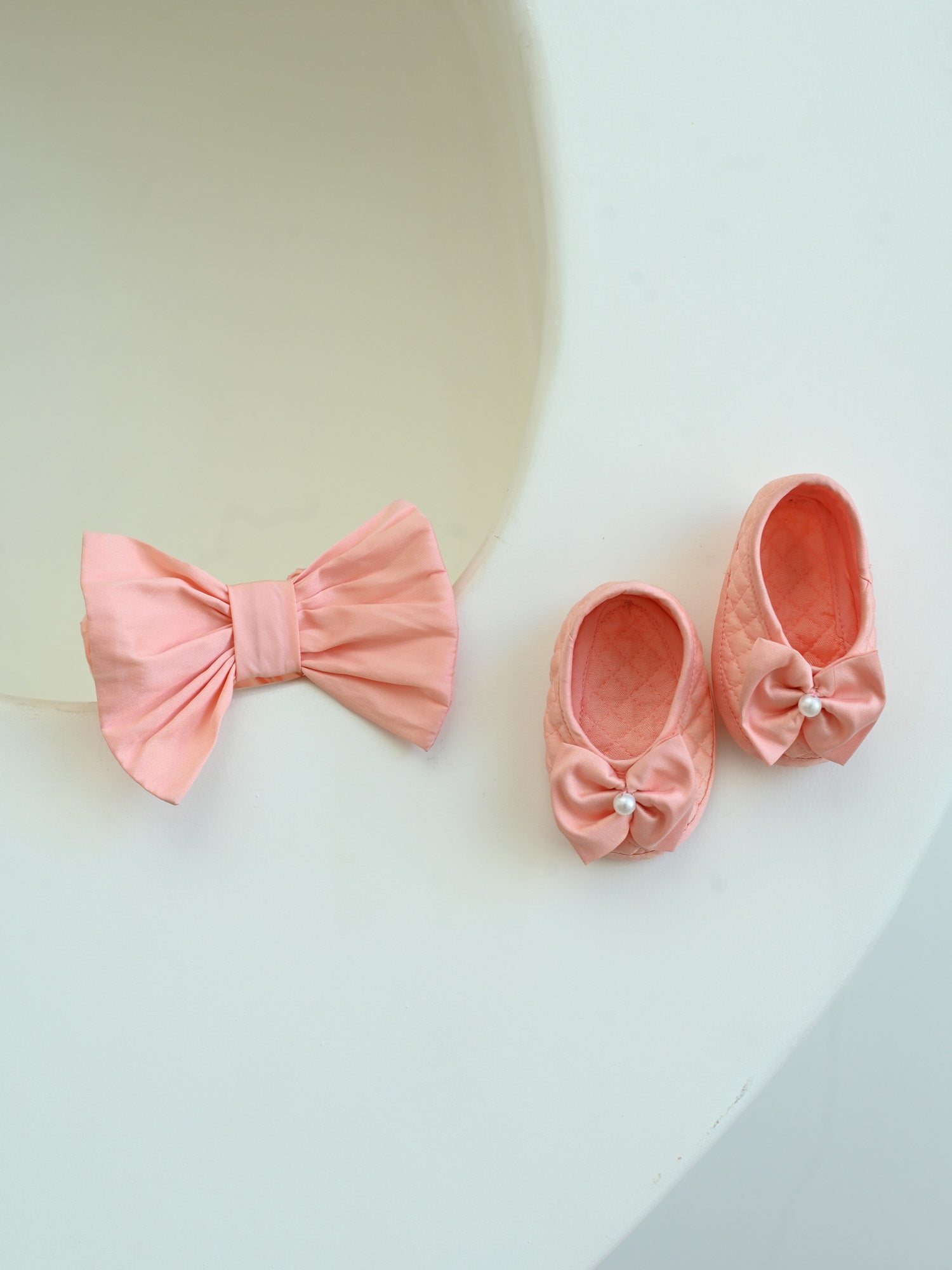 JANYAS CLOSET New Born Peach Taffeta Ruffle Dress with Bow