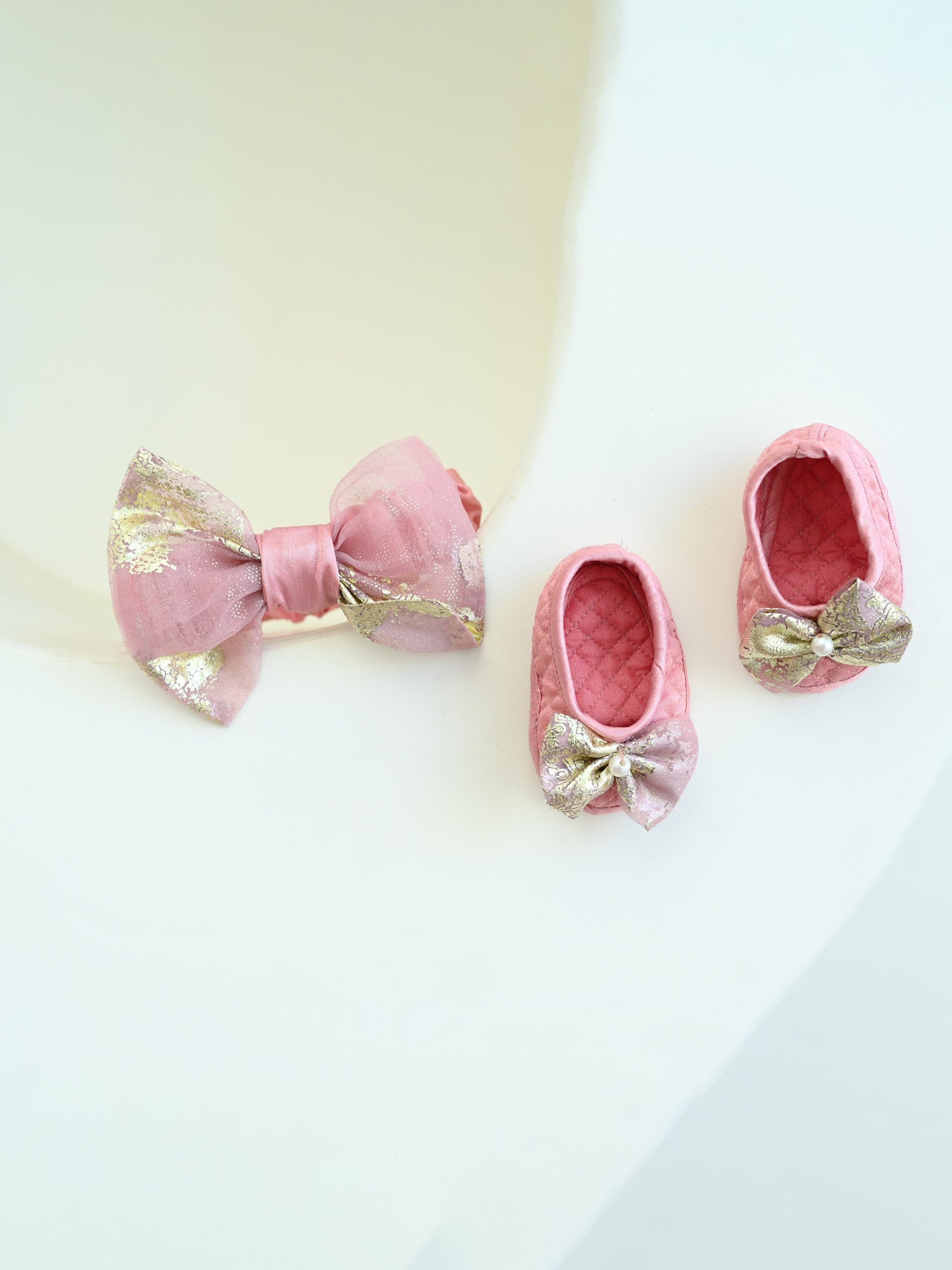 JANYAS CLOSET New Born Pink Foil Organza Bow Dress