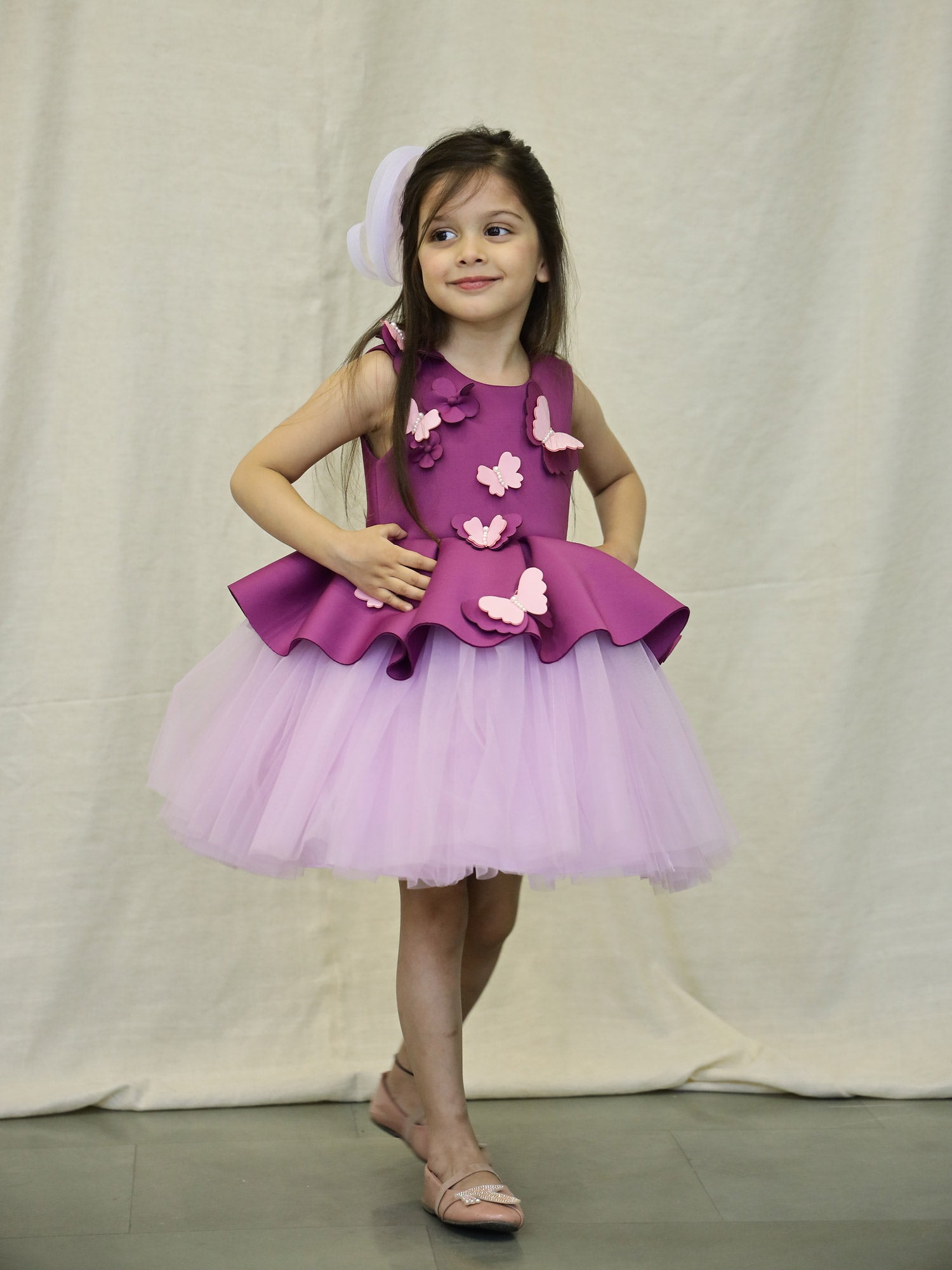 Butterfly Party Wear Peplum Dress With Hair Accessory