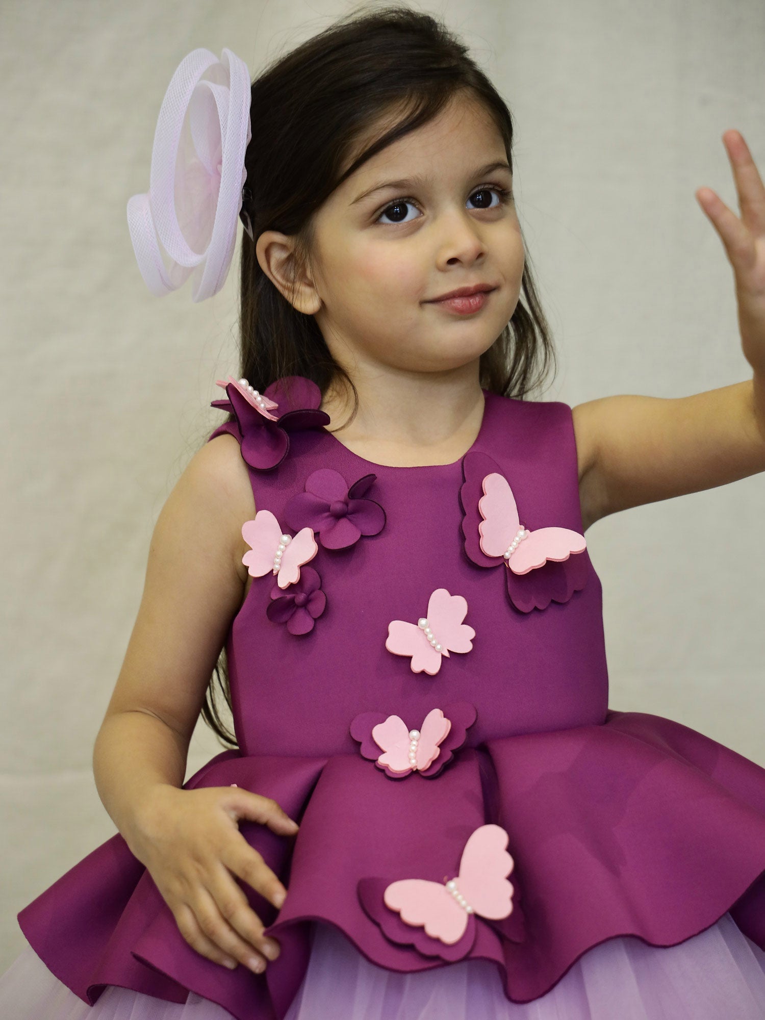 Butterfly Party Wear Peplum Dress With Hair Accessory