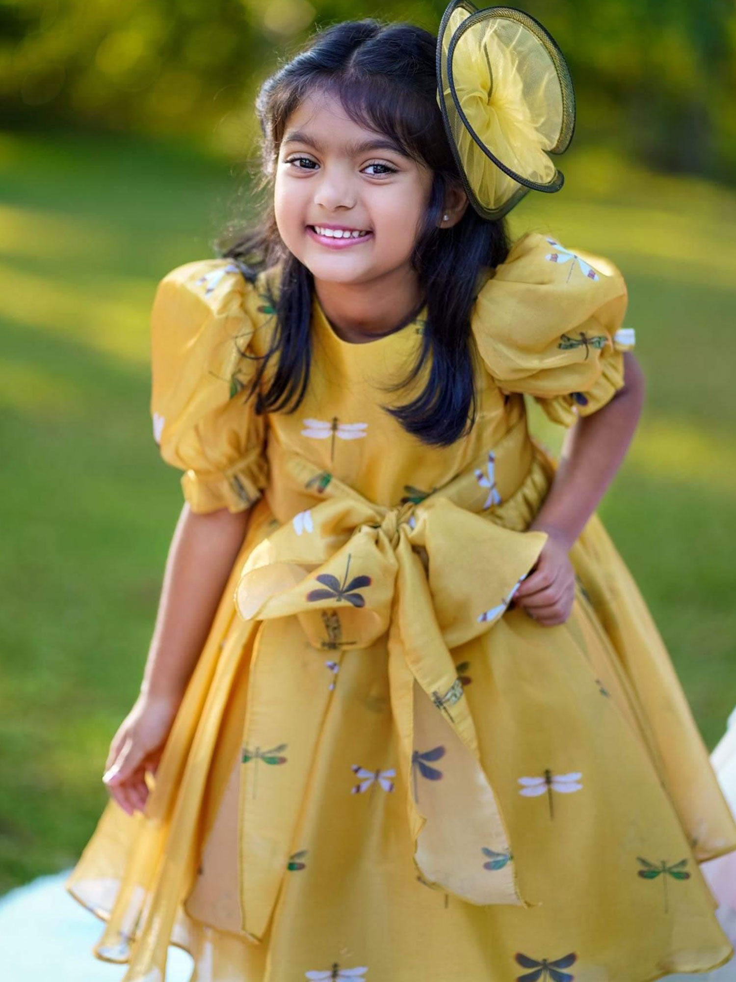 Dragon Fly Oraganza Satin Dress With Hair Pin
