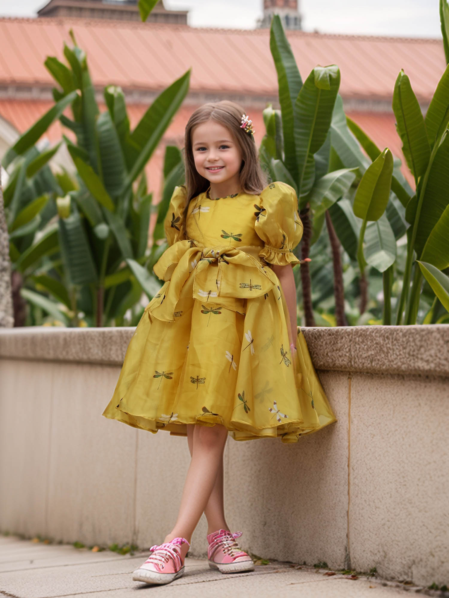 Dragon Fly Oraganza Satin Dress With Hair Pin