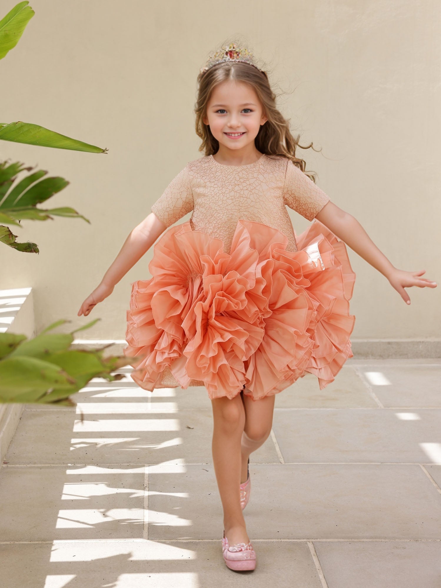 Sale JANYAS CLOSET Peachy Princess Jacquard Ruffle Dress