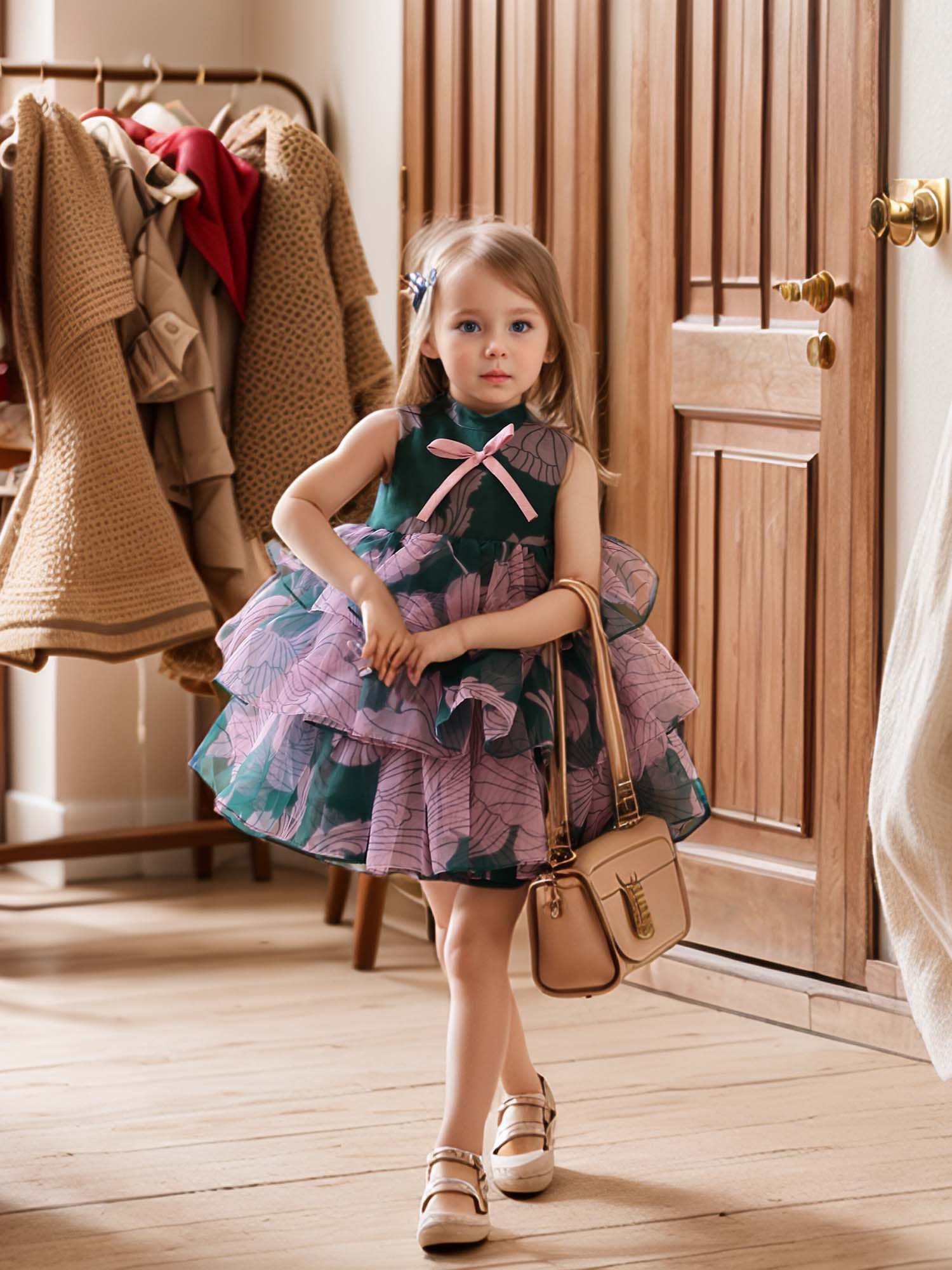 JANYAS CLOSET Flora Green Tiered A-Line Dress