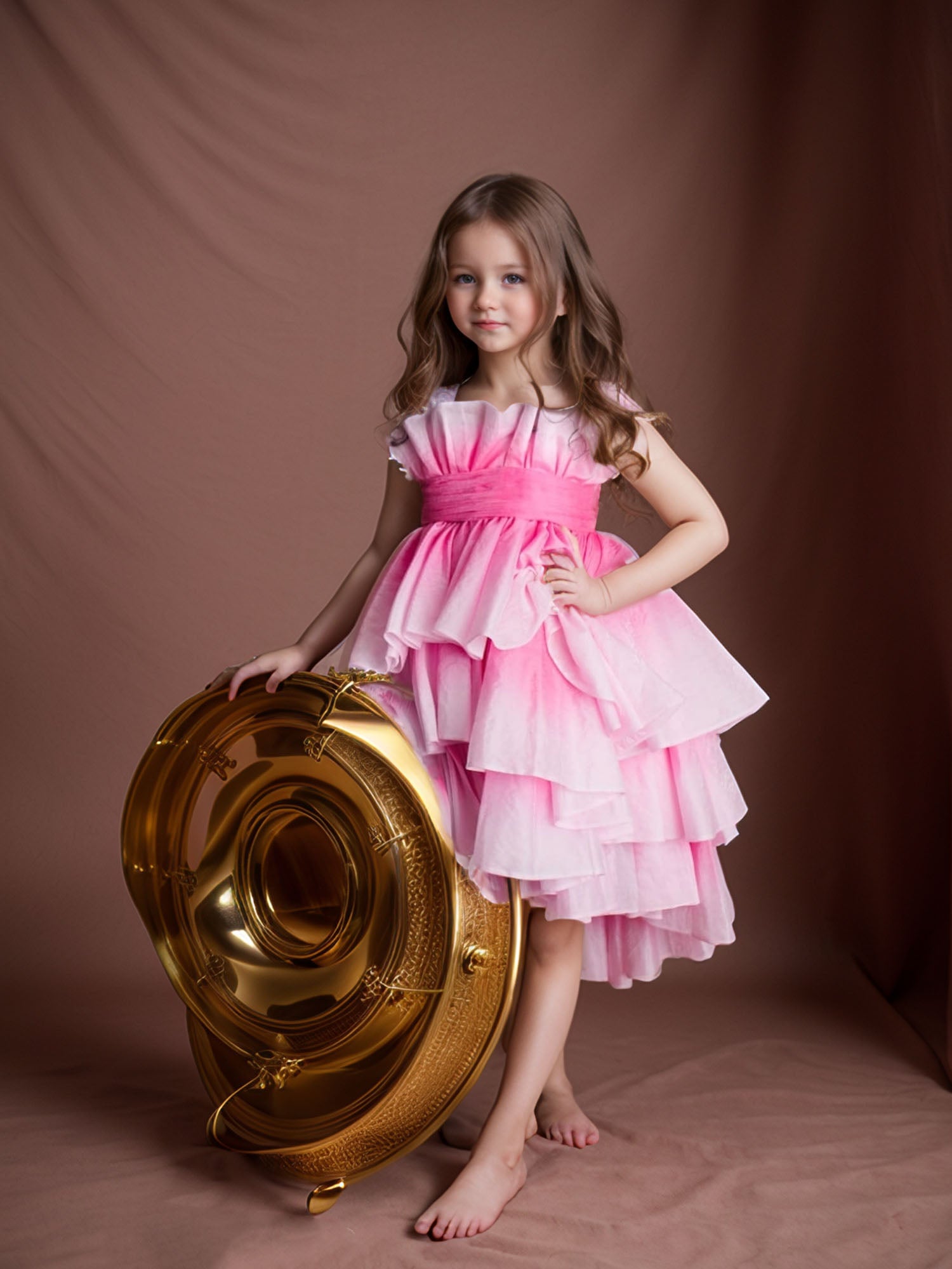 Pink Layered Ombre Gown With Hair Pin