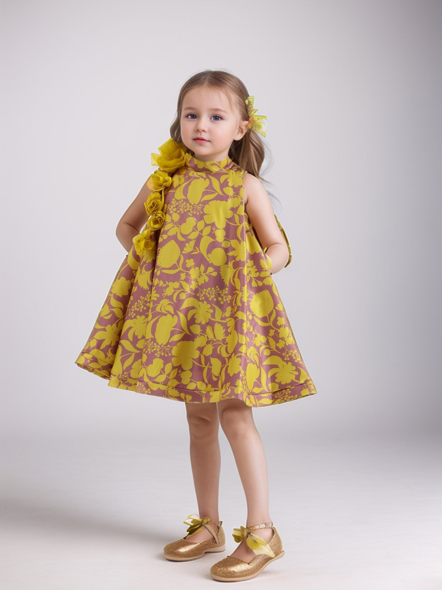 JANYAS CLOSET Yellow Printed Floral  Lulu Sunni Dress