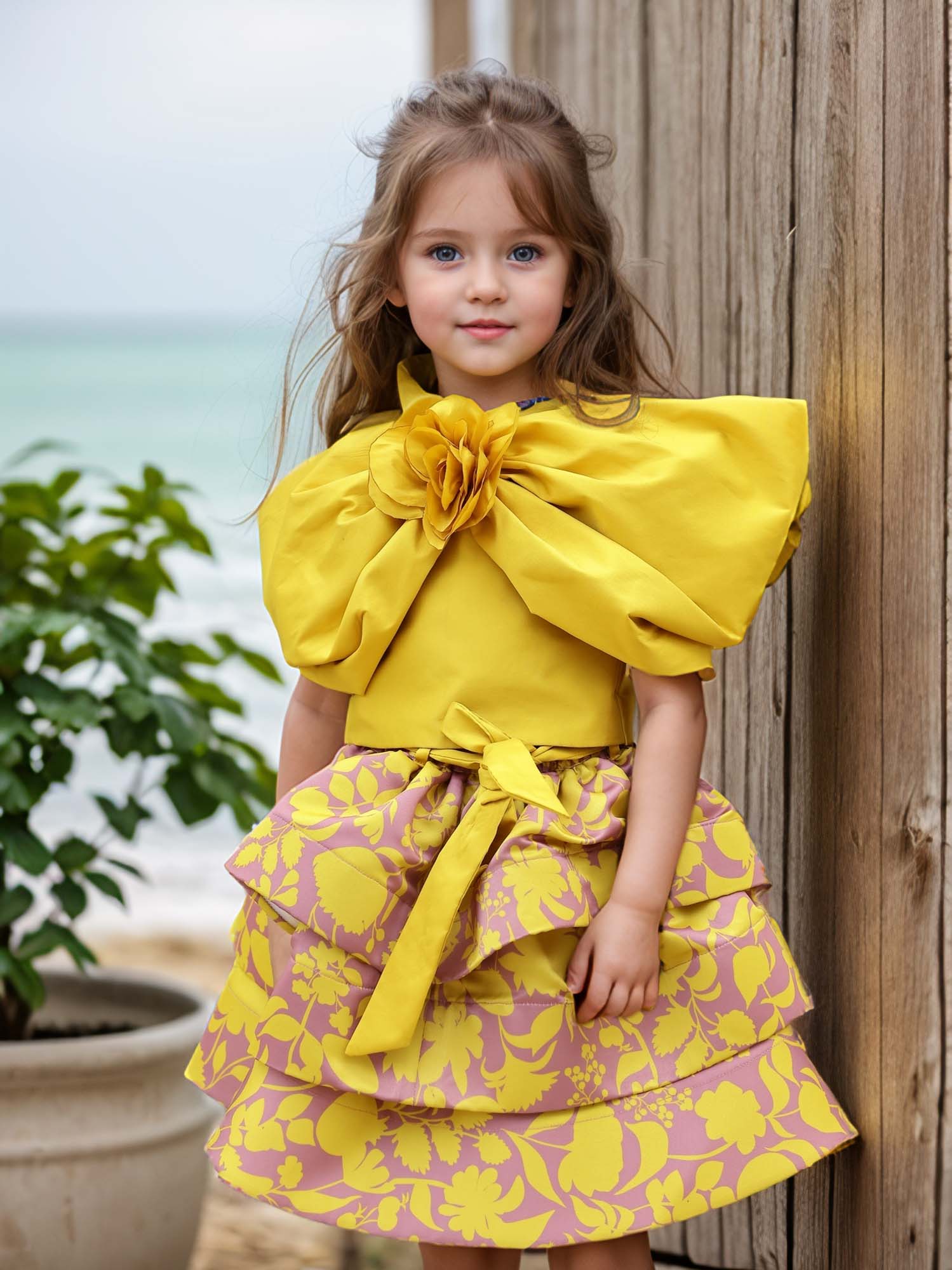 JANYAS CLOSET Yellow Petal Skirt Top
