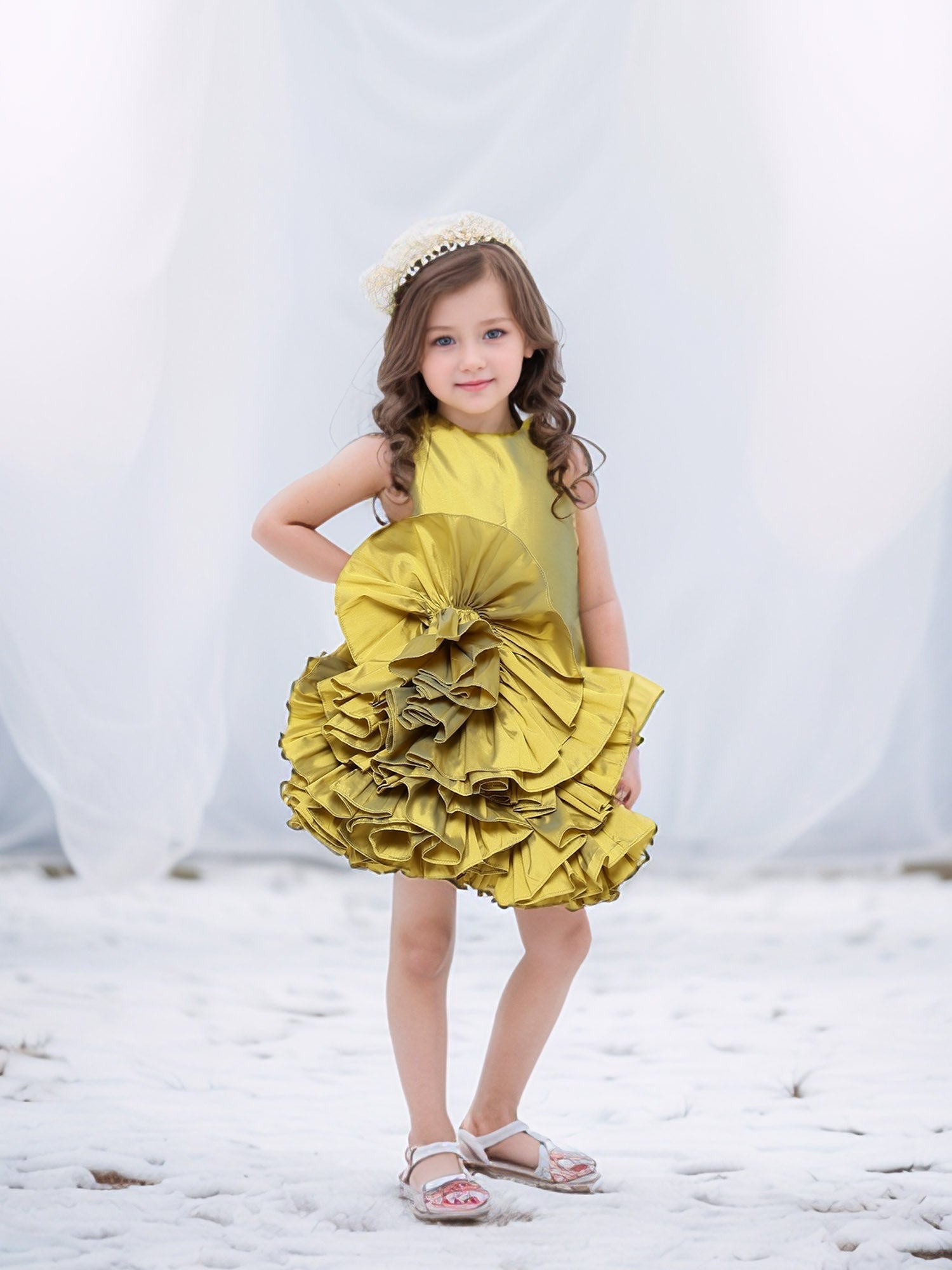 Sale JANYAS CLOSET Green Ruffled Tafetta Dream Dress*