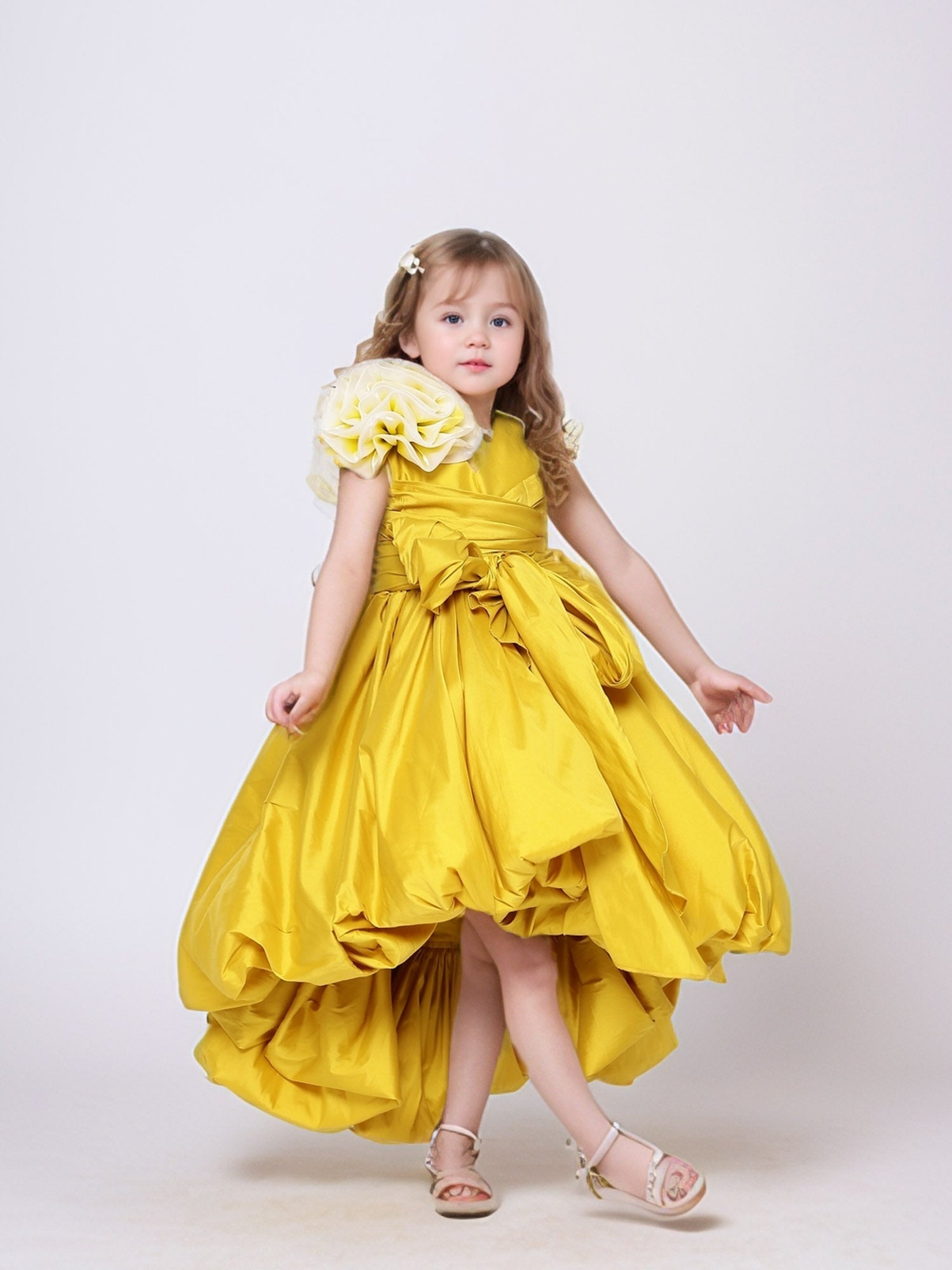 Girls Yellow High Low Katarina Dress With Hair Pin