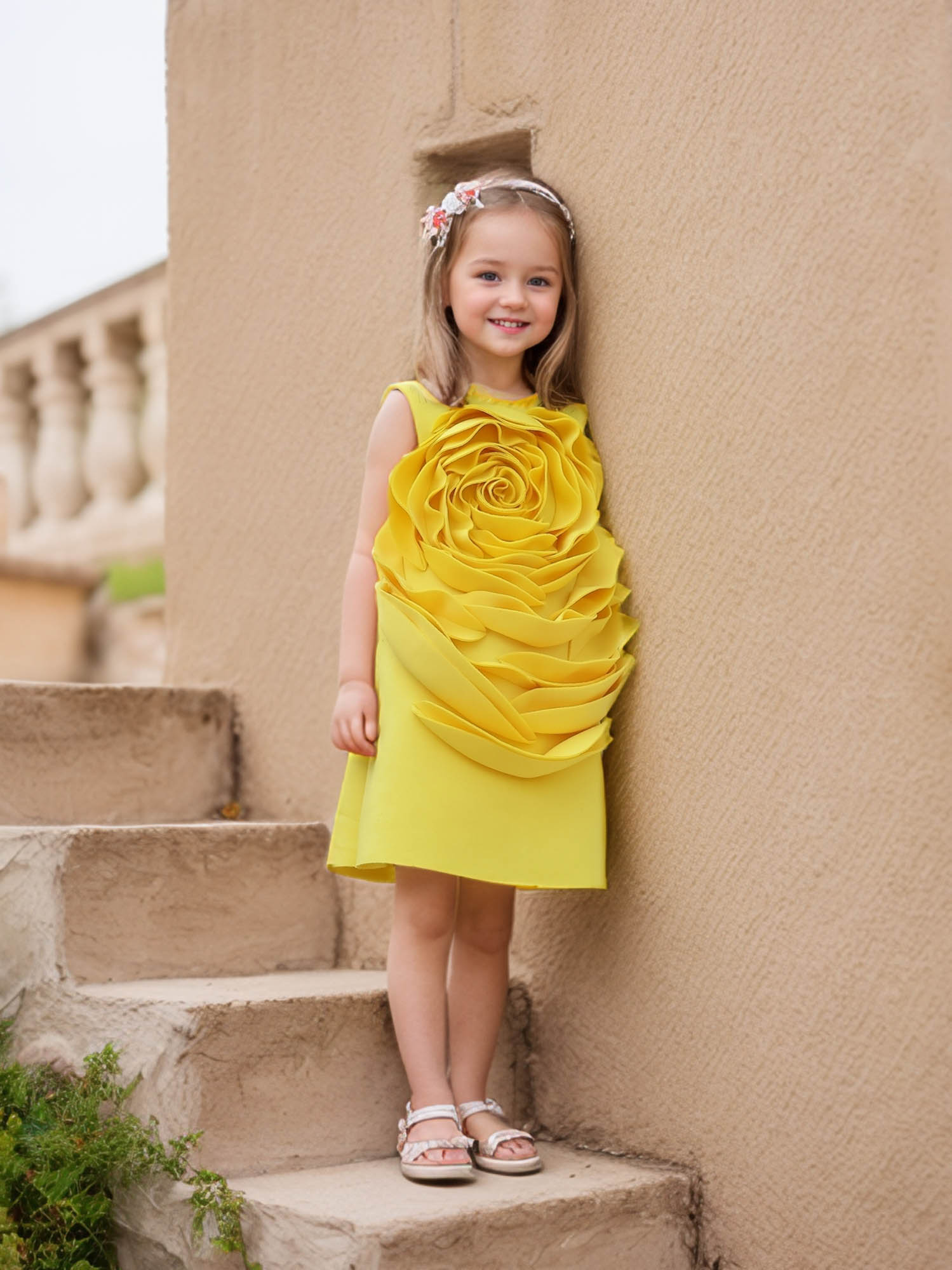 JANYAS CLOSET Yellow Sunny Blossom Neoprene Party Dress
