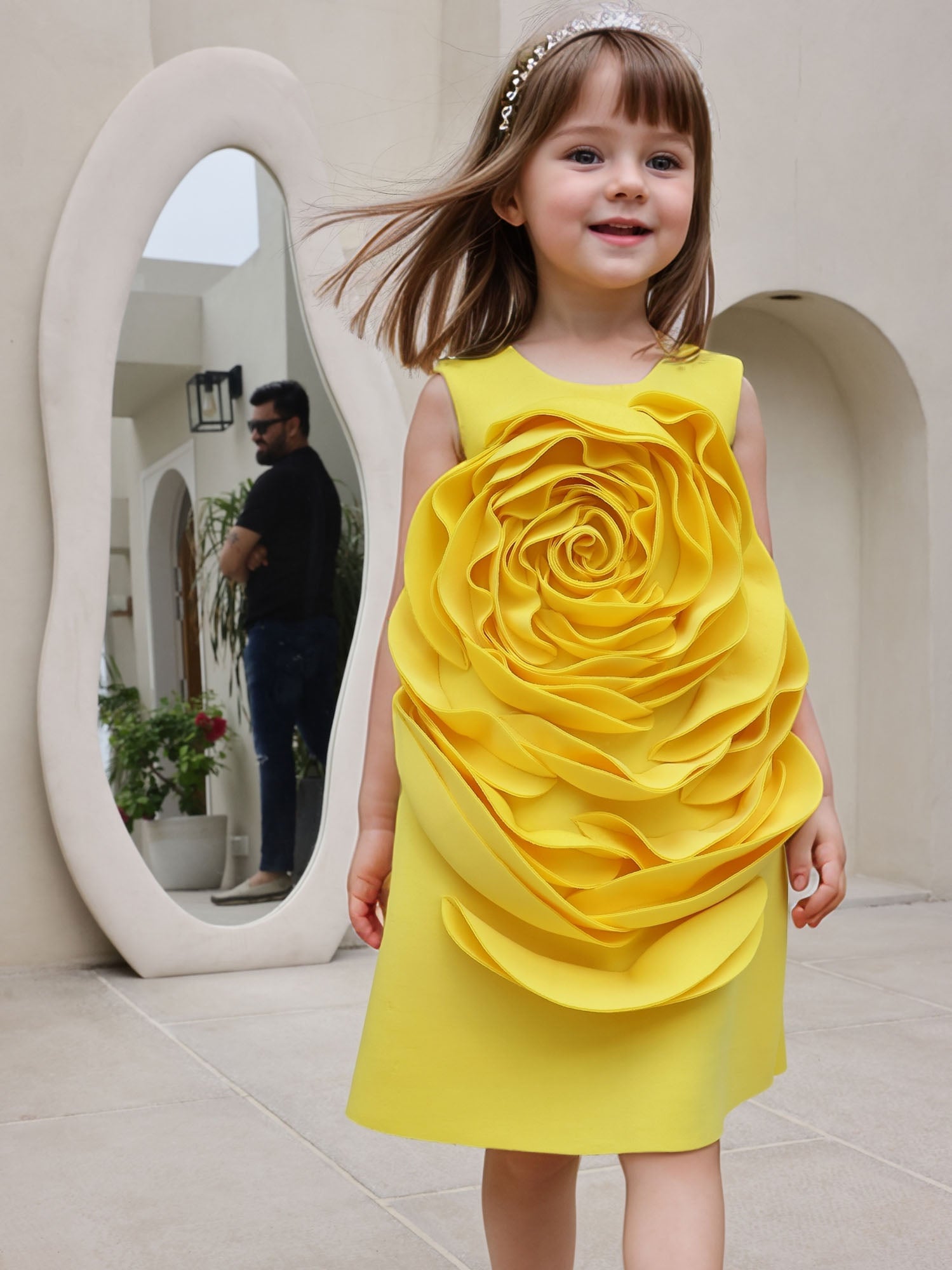 JANYAS CLOSET Yellow Sunny Blossom Neoprene Party Dress