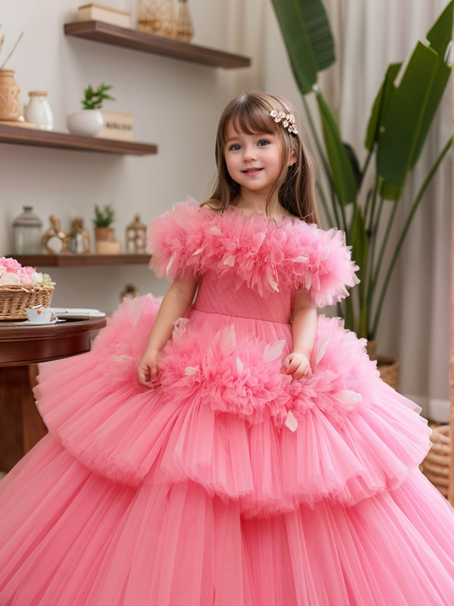 JANYAS CLOSET Princess Dreamer Gown With Feathers And Hair Pin *