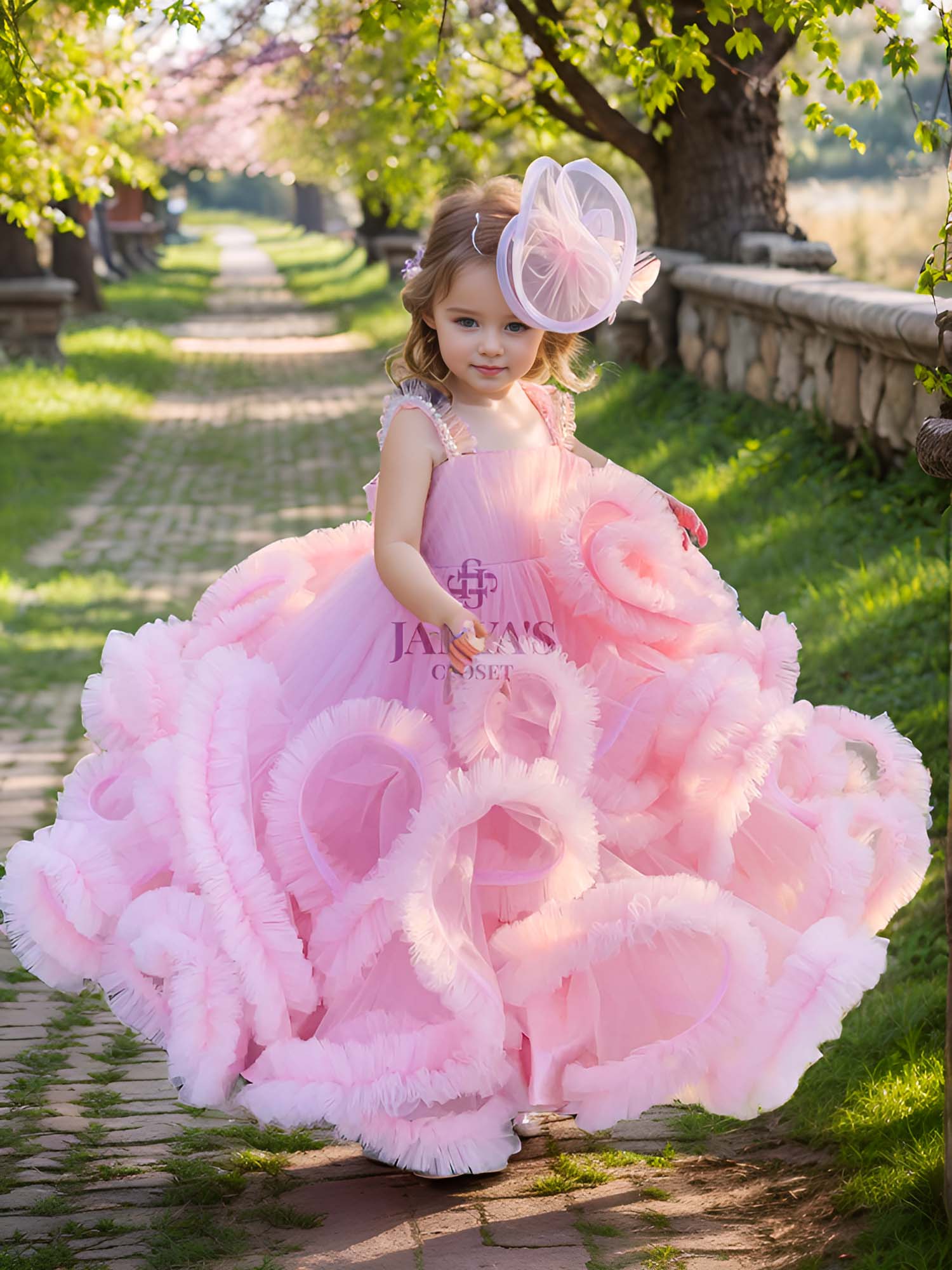 Perfect Frilled Ball Gown With Hair Pin