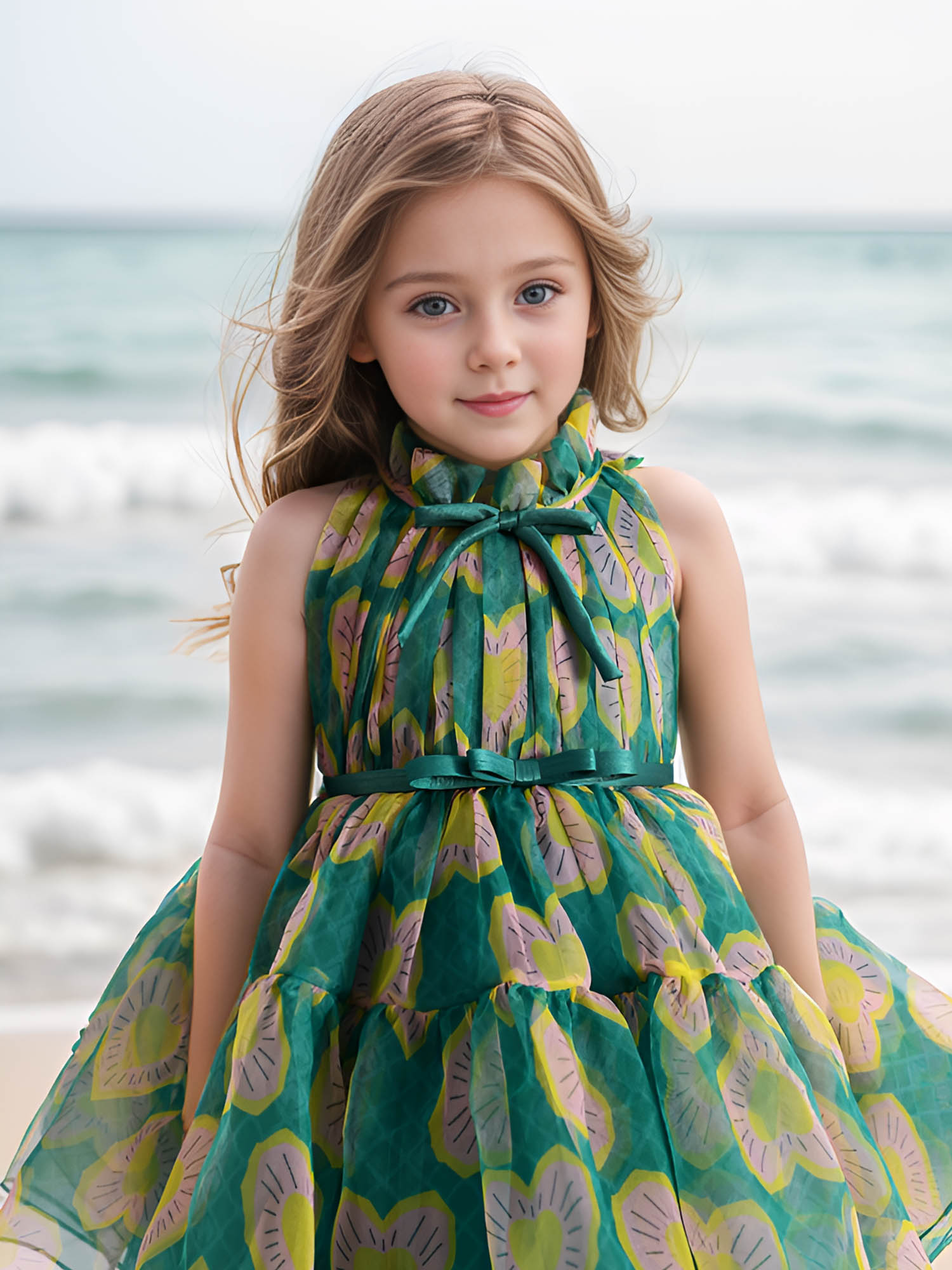 Sample JANYAS CLOSET Green Printed Heart Party Dress *