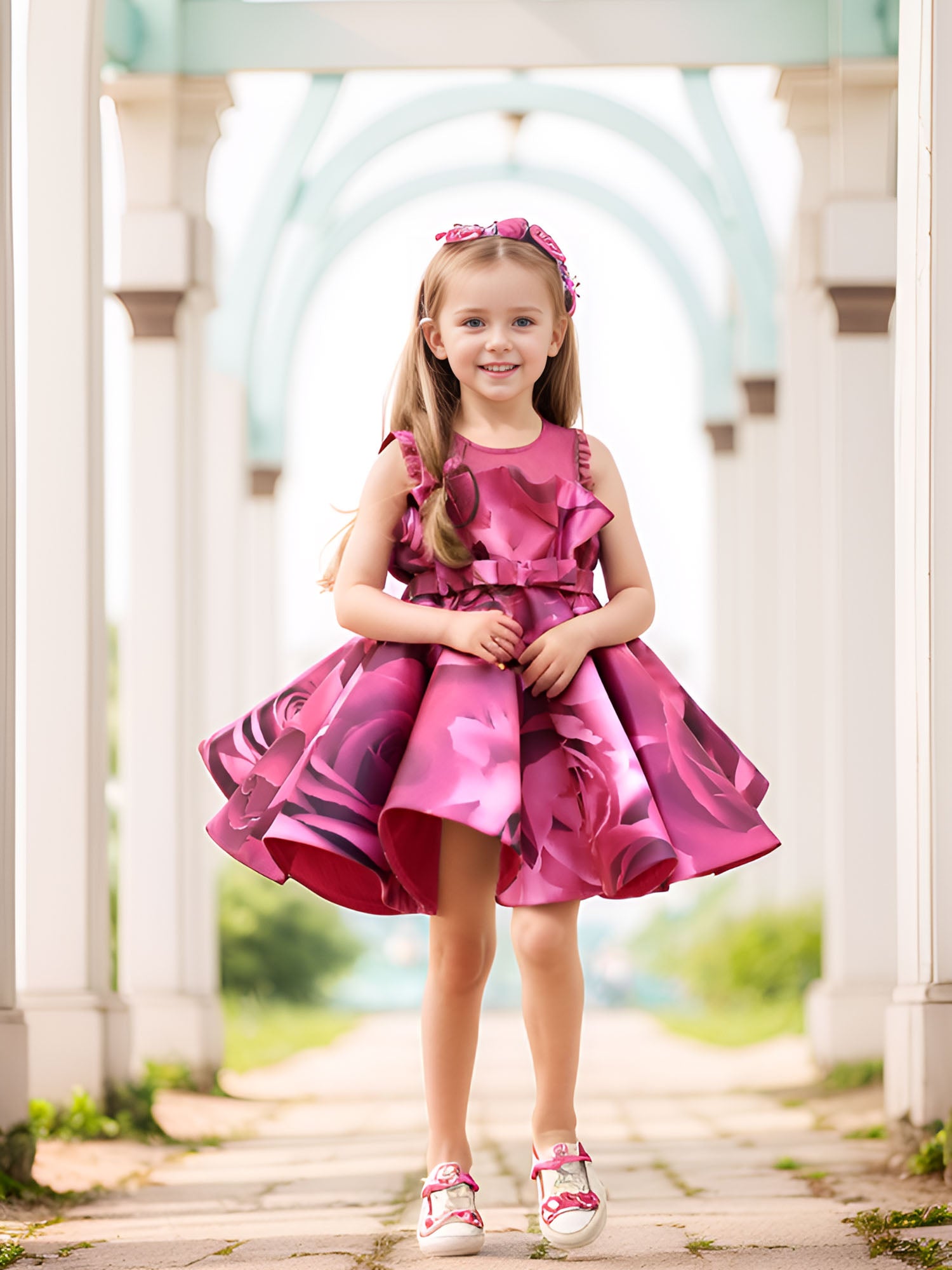 JANYAS CLOSET Charming Wine Rose Print Dress for Girls