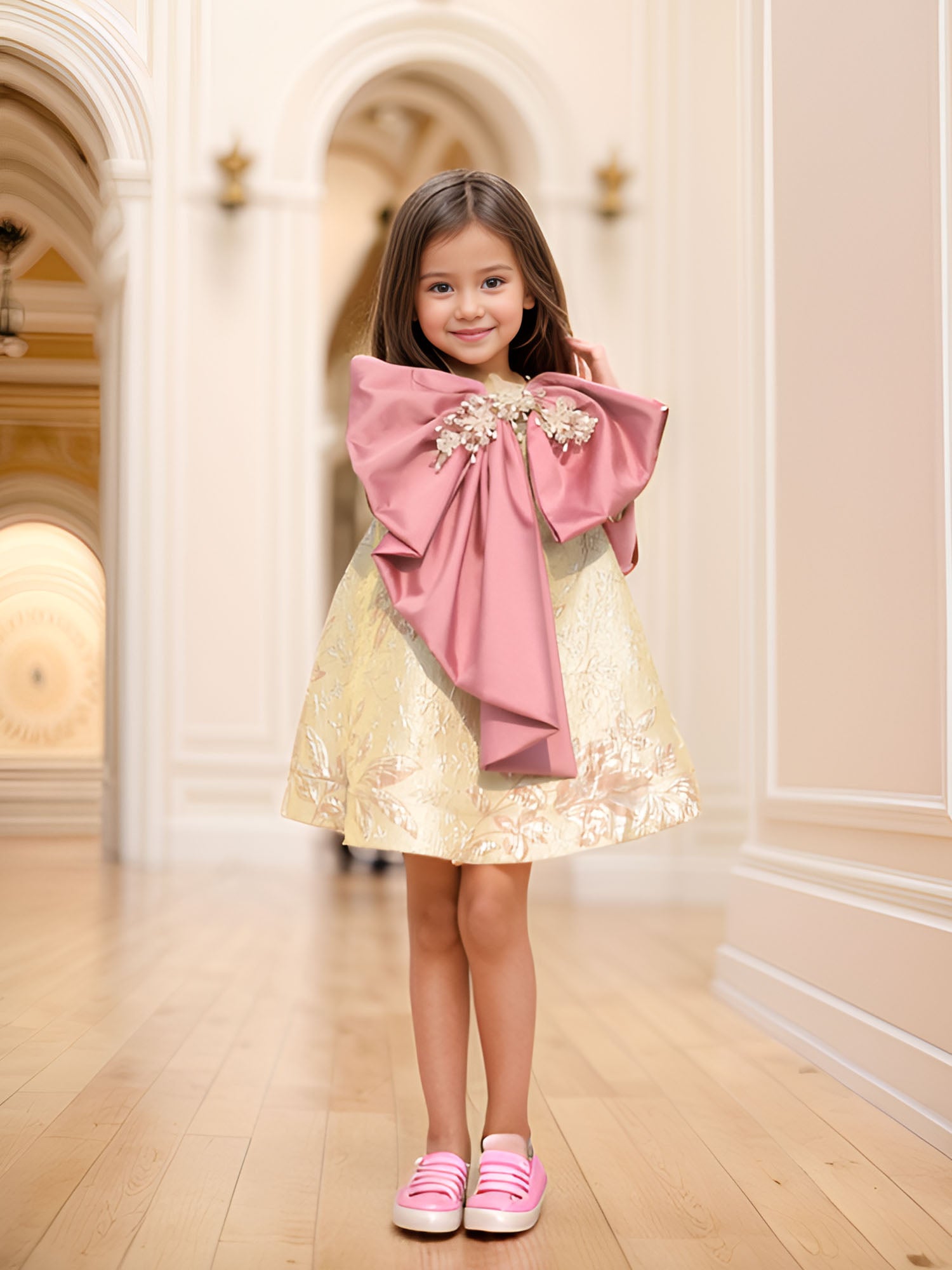JANYAS CLOSET Mauve Jacquard Belle Bow Dress