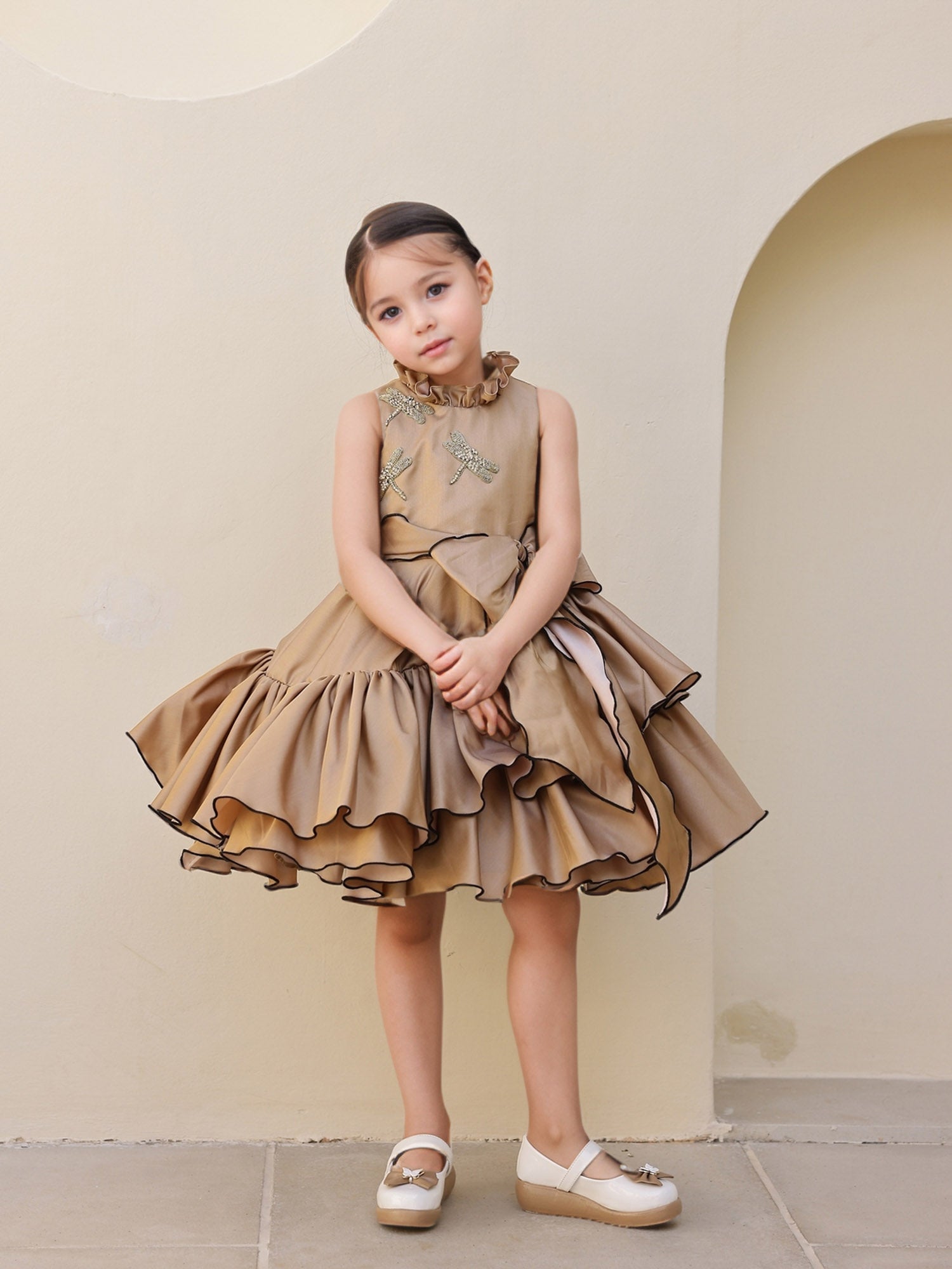 JANYAS CLOSET Zaria Gold Enchanted Ruffle Dress