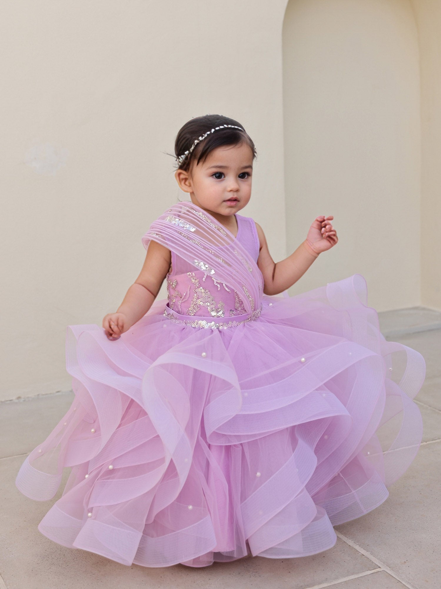 Lavender tulle gown for babies